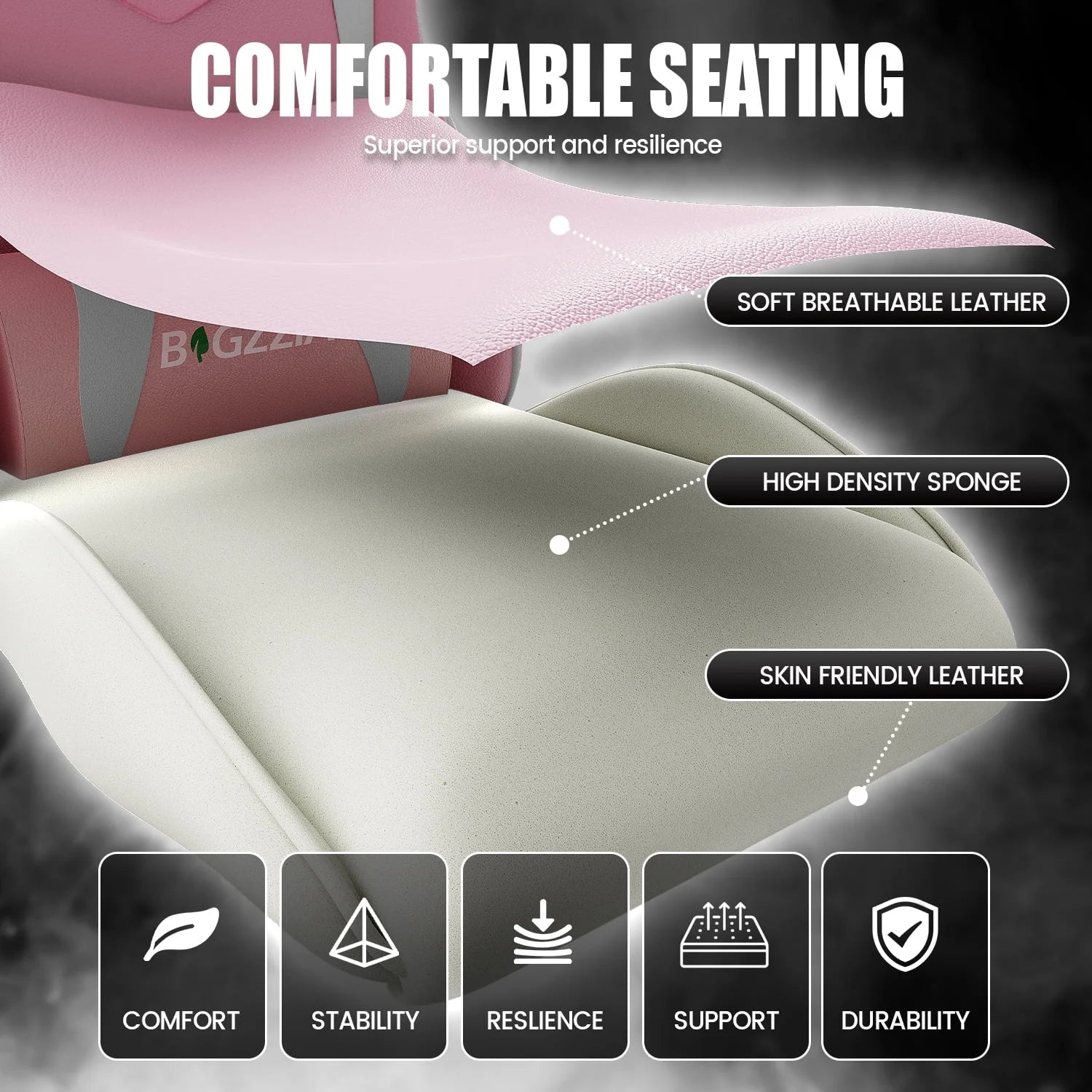 2026 New Bigzzia Gaming Chair Office Chair, Ergonomic Game Chair with Height Adjustable Headrest and Lumbar Support for Adults Teens, Black & White - Image 59