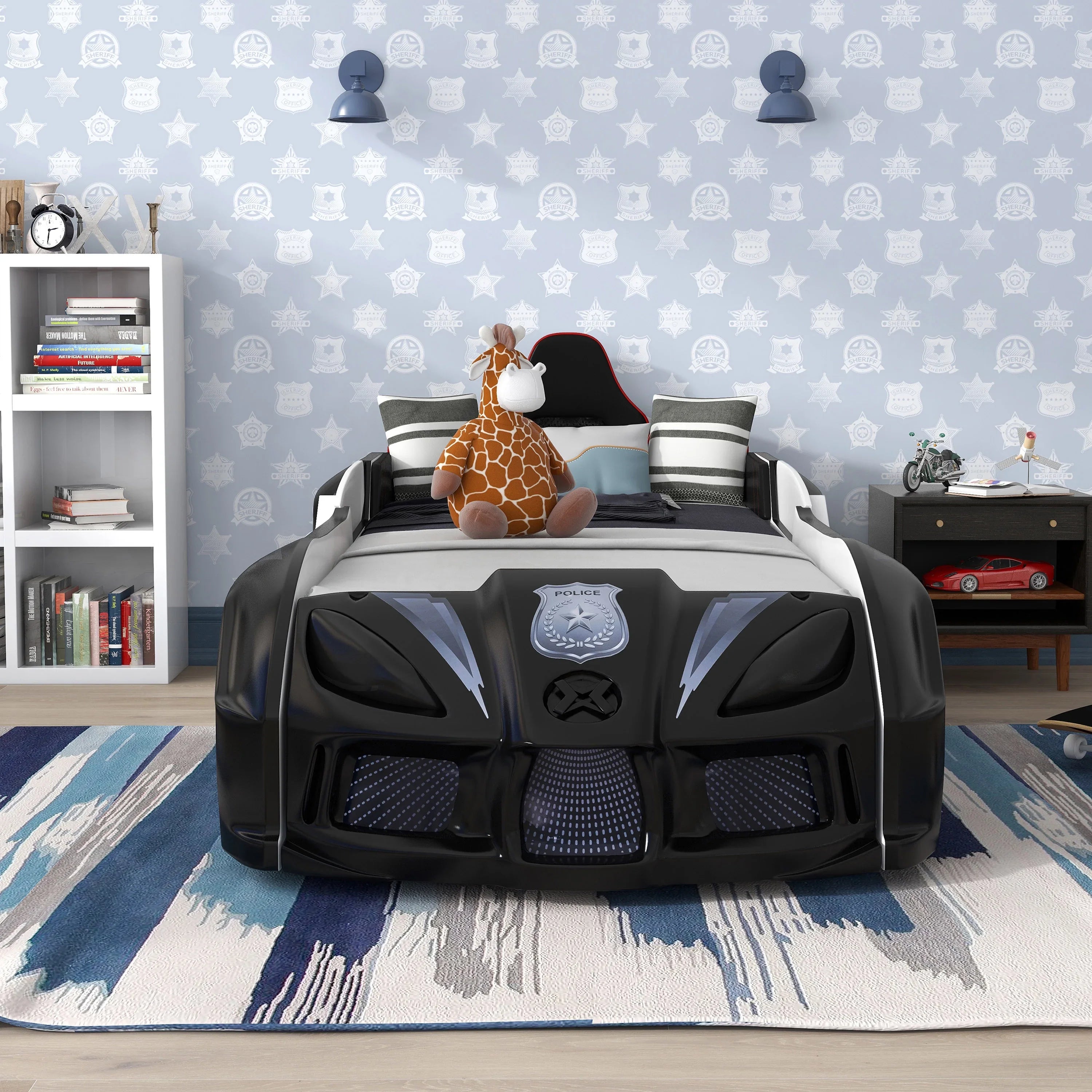 2026 New Furniture of America Dash Kids Plastic Twin Race Car Bed with LED and Sound, White - Image 32