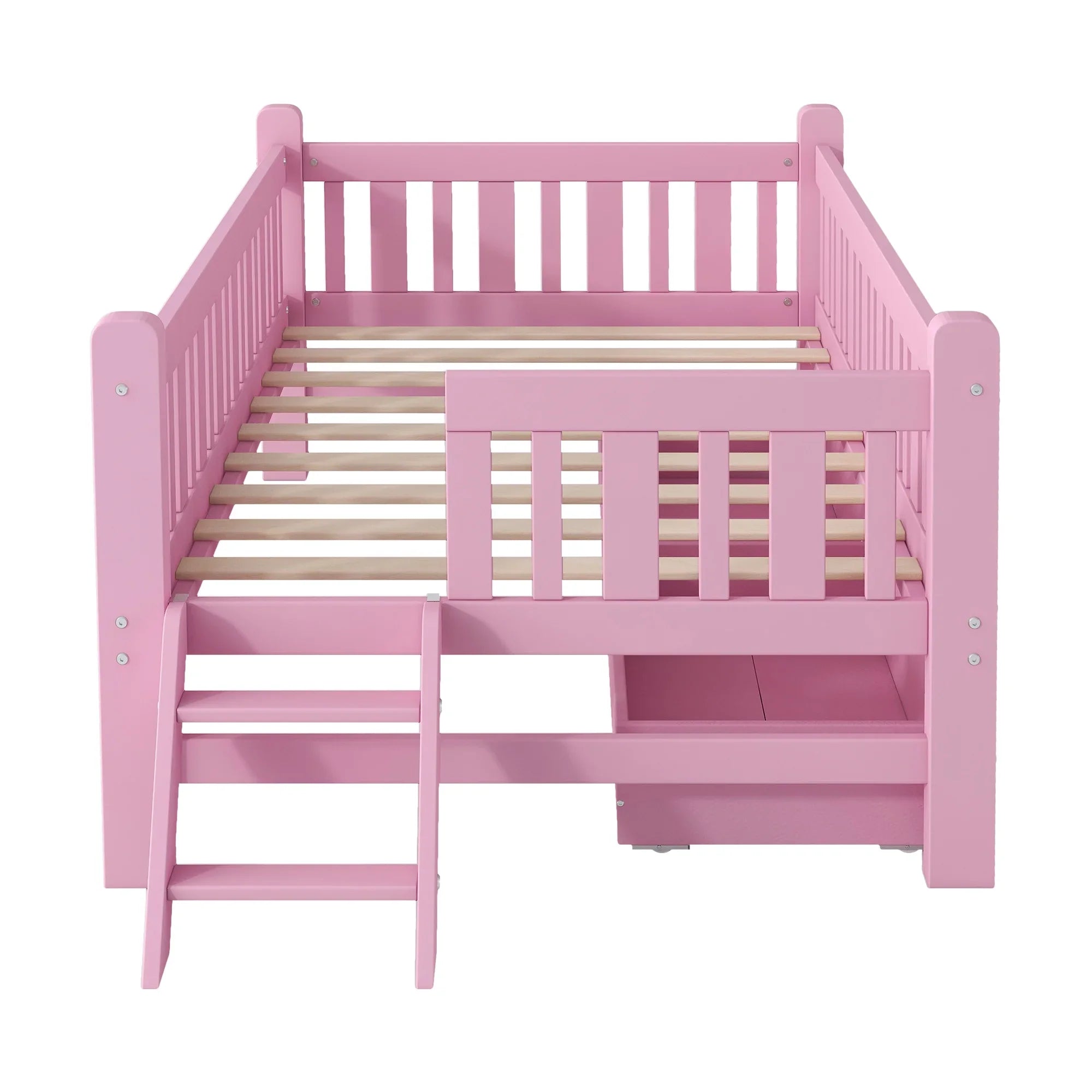 2026 New Euroco Wood Twin Size Platform Bed with 2 Drawers and Ladder for Kids and Toddlers, White - Image 20