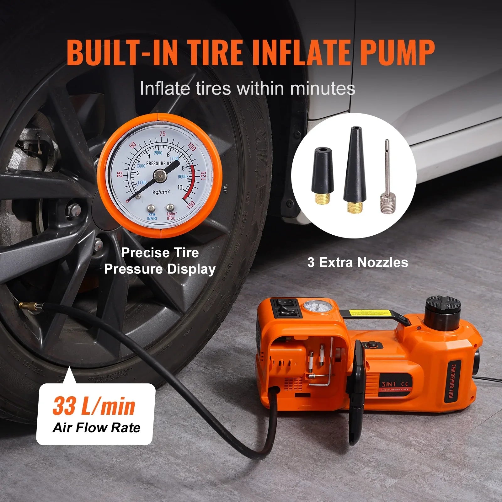 2026 New KFFKFF Electric Car Jack, 5 Ton Capacity Hydraulic Lift with Electric Wrench, Compact Vehicle Elevator with Integrated Air Pump and LED for SUVs, MPVs, Sedans, and Trucks, Tire Change and Repair - Image 6
