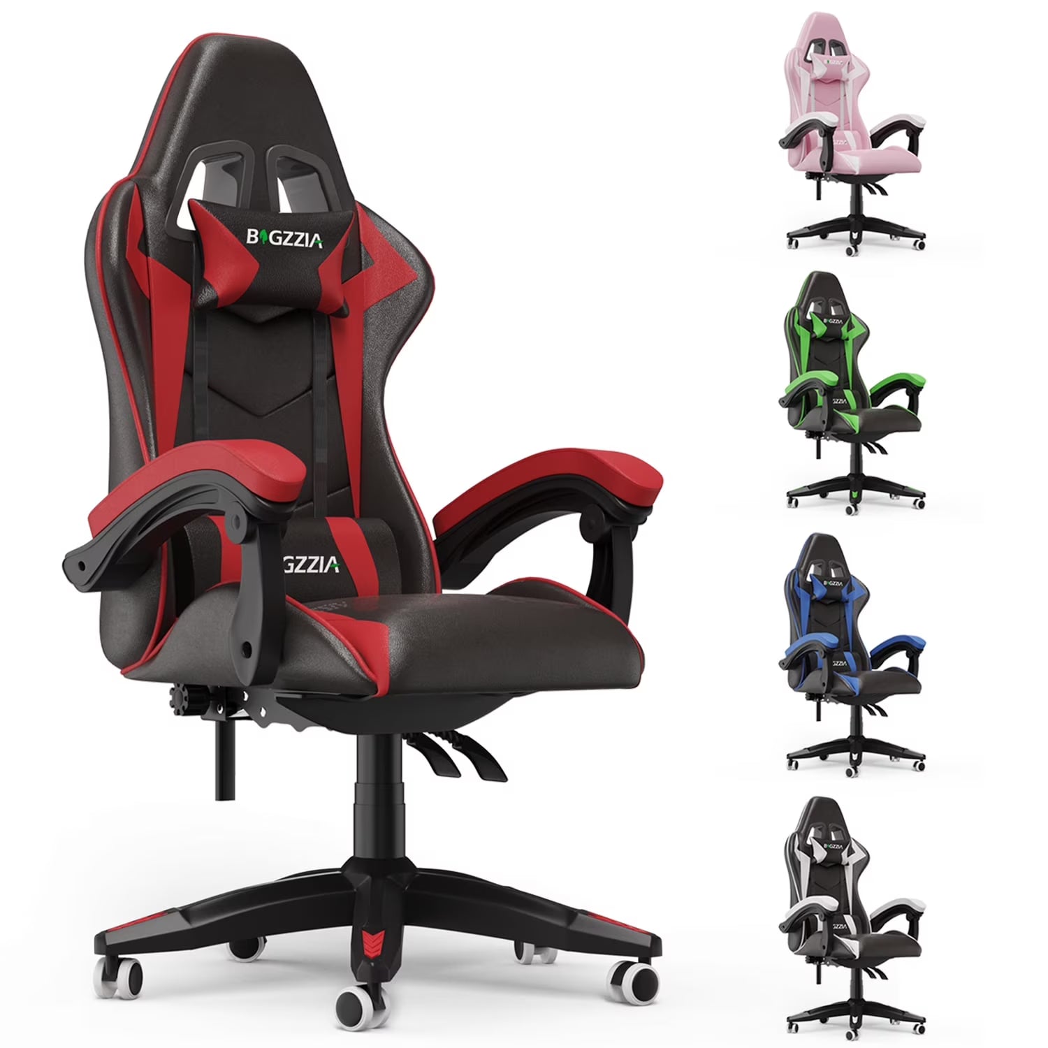 2026 New Bigzzia Gaming Chair Office Chair, Ergonomic Game Chair with Height Adjustable Headrest and Lumbar Support for Adults Teens, Black & White - Image 5