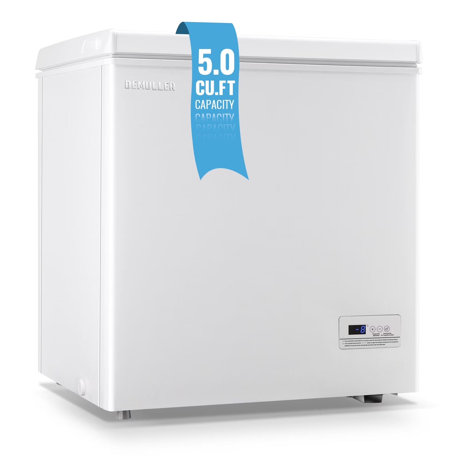 2026 New DEMULLER Chest Freezer 5.0 Cu. ft Removable Stainless Steel Basket Mini Freezer White YX-110