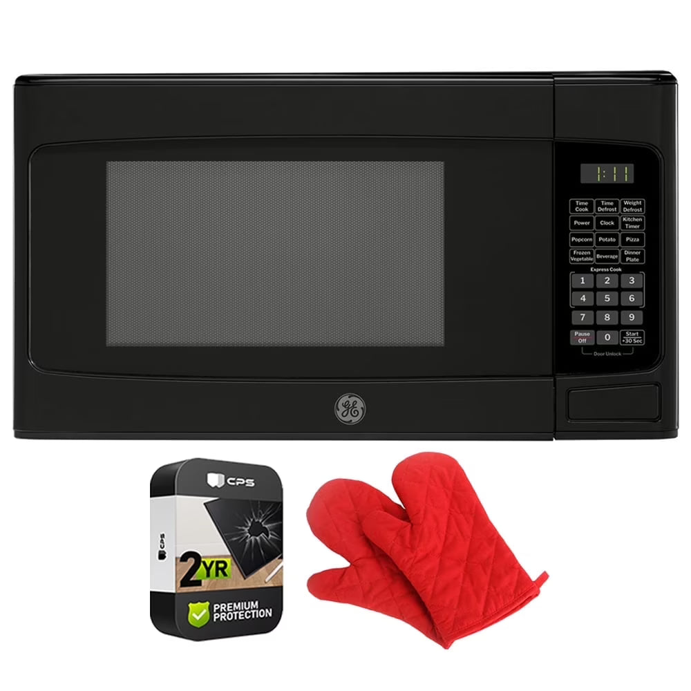 2026 New GE GCST11N1WSS 1.1 cu. ft. Countertop Microwave Oven 950 Watts Stainless Steel Bundle with 2 YR CPS Enhanced Protection Pack and Deco Chef Pair of Red Heat Resistant Oven Mitt - Image 3