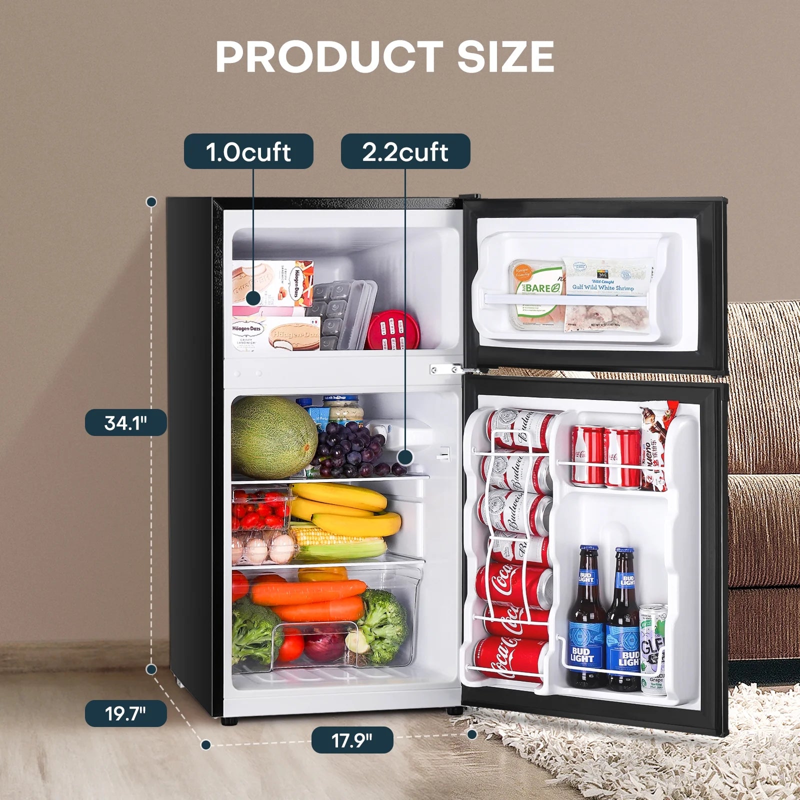 2026 New Upstreman 3.2 Cu.Ft Mini Fridge with Top Freezer, 2 Door Small Compact Refrigerator, Energy Saving, Adjustable Thermostat, Adjustable Legs, for Apartment Office Dorm Bedroom Garage RV, BD321 Black - Image 4