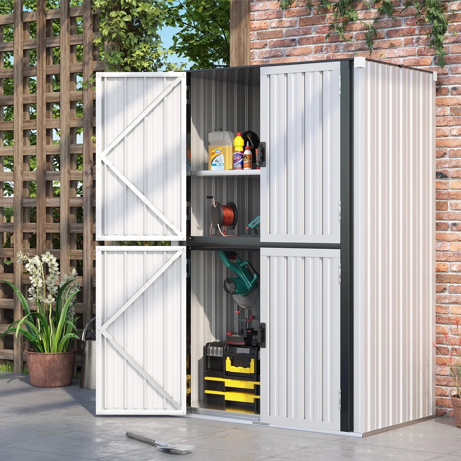 2026 New AECOJOY Outdoor Storage Cabinet for Garden & Patio, a Metal Organizer with Doors and Shelves in Gray - Image 17