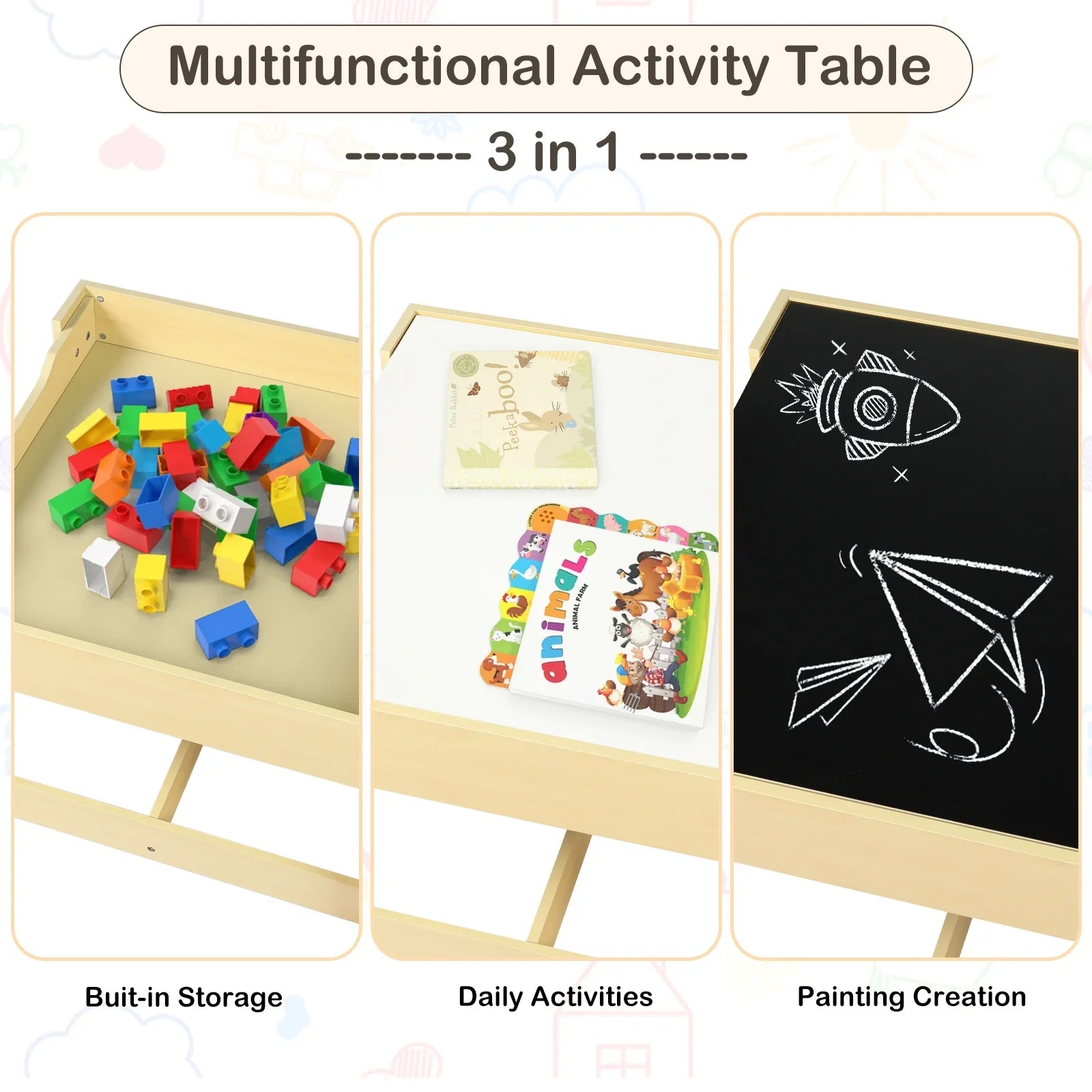 2026 New LINLUX Kids Table and 2 Chairs Set, Children Activity Table Chairs with Chalkboard/Whiteboard, Grey - Image 10