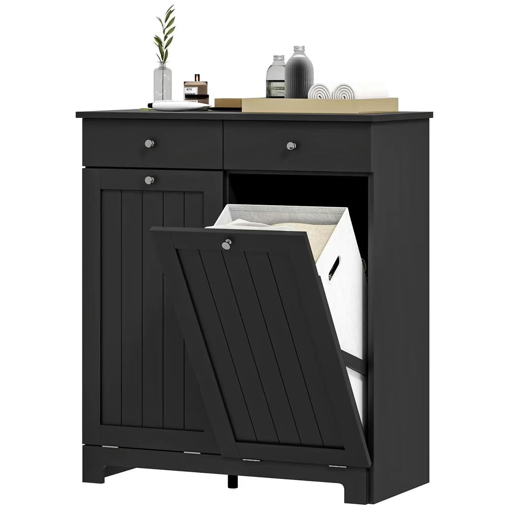 2026 New Topcobe Laundry Hamper Cabinet, Laundry Cabinet with 2 Tilt Out Laundry Baskets and 2 Drawers, Modern Furniture for Indoor, Black