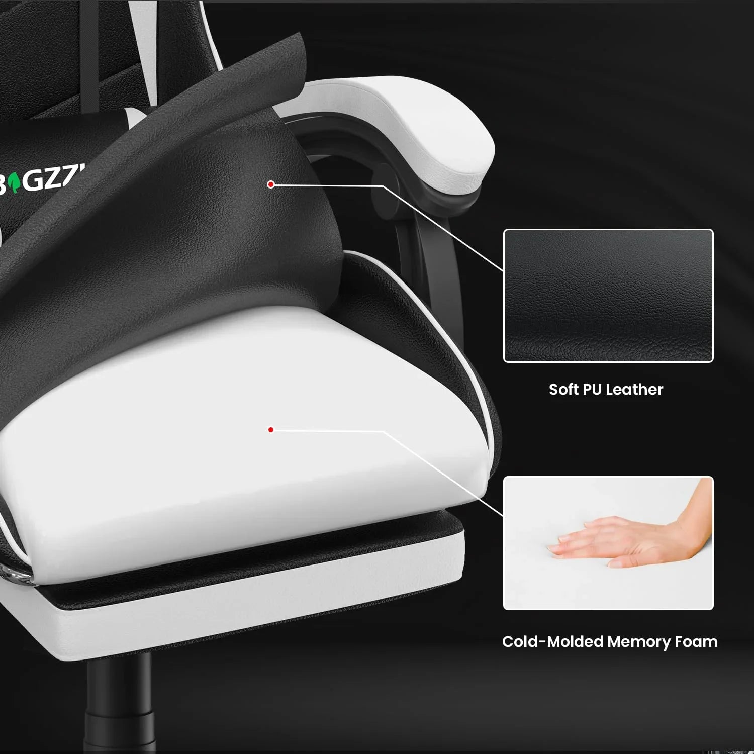 2026 New Bigzzia Gaming Chair Office Chair, Ergonomic Game Chair with Height Adjustable Headrest and Lumbar Support for Adults Teens, Black & White - Image 20