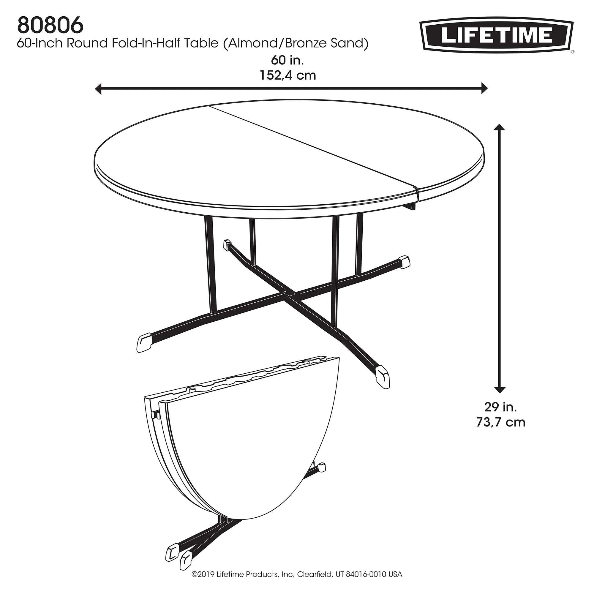 2026 New Lifetime 60" Centerfold Indoor/Outdoor Commercial Grade Folding Round Table, Almond 1 Piece 1 Count (80806) - Image 19