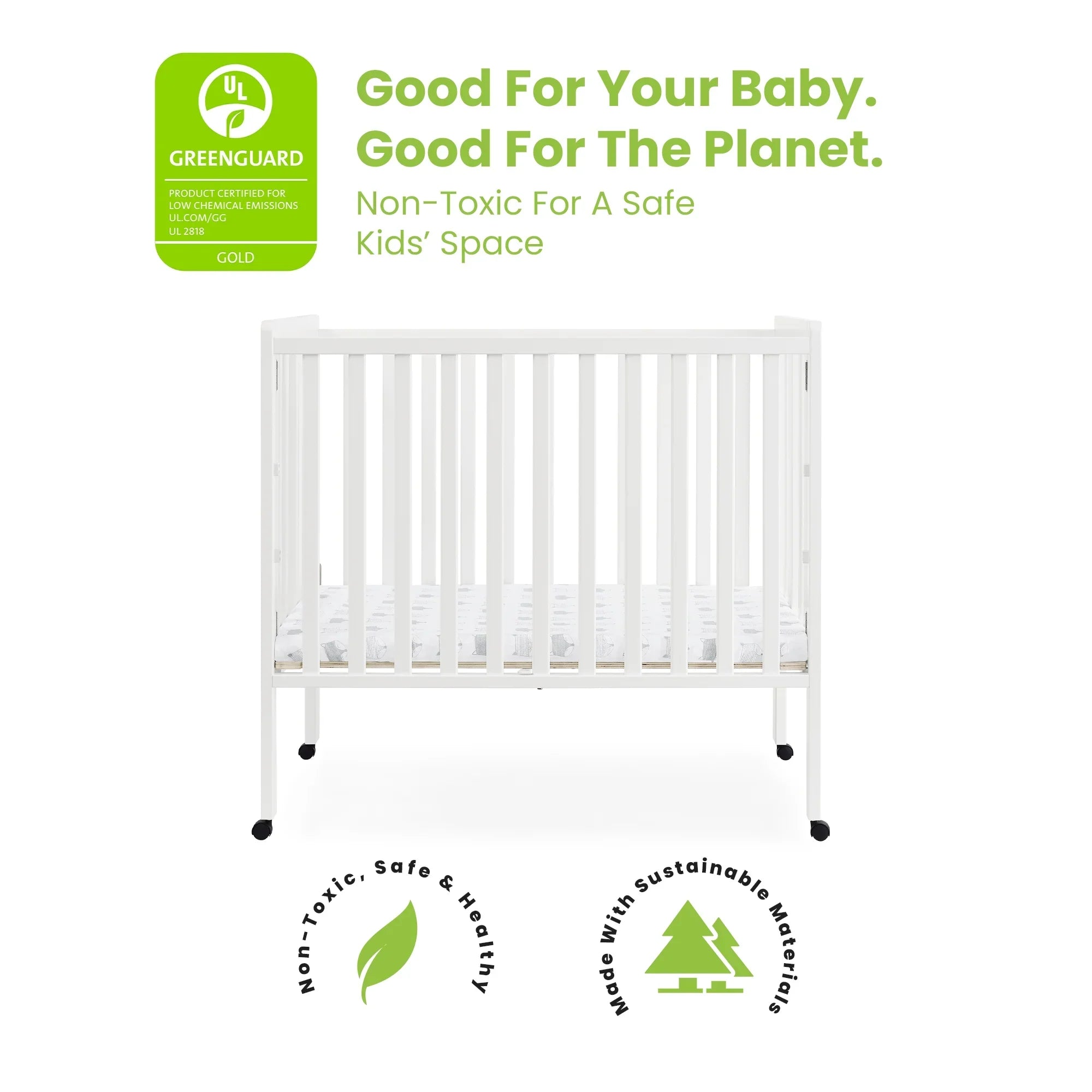 2026 New Delta Children Lee Portable Folding Mini Crib with 1.5-Inch Mattress - Greenguard Gold Certified, Bianca White - Image 8