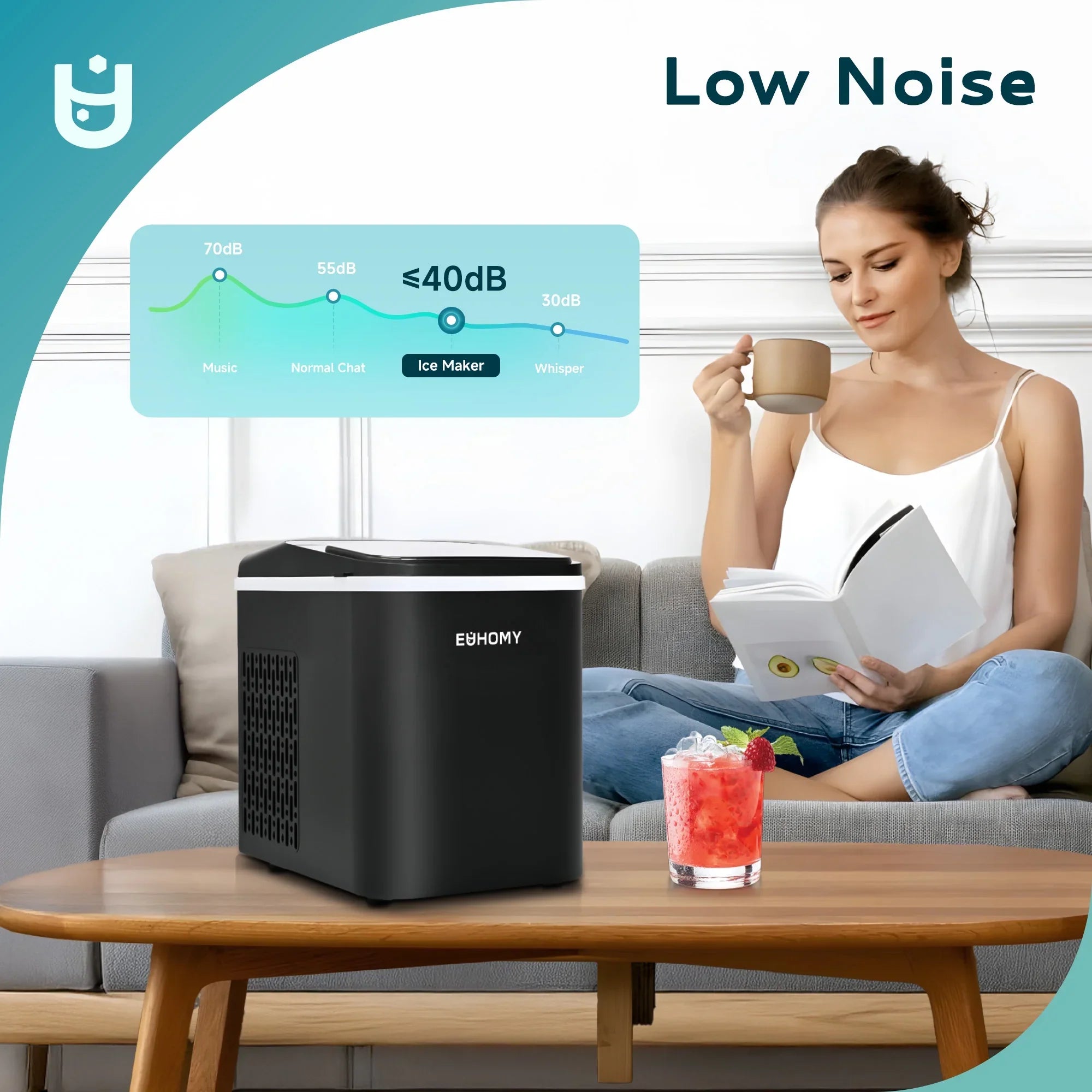 2026 New EUHOMY 35lbs/24H Nugget Ice Maker Countertop, Pebble Ice Maker Machine with Auto-Cleaning, Black - Image 7