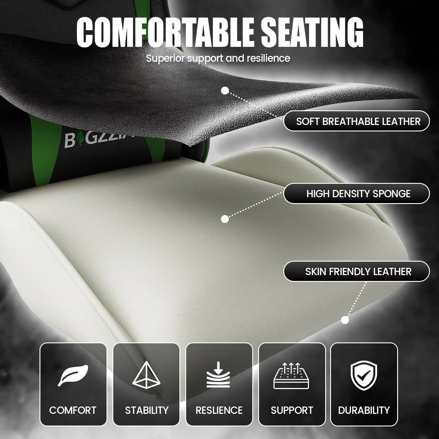 2026 New Bigzzia Gaming Chair Office Chair, Ergonomic Game Chair with Height Adjustable Headrest and Lumbar Support for Adults Teens, Black & White - Image 76