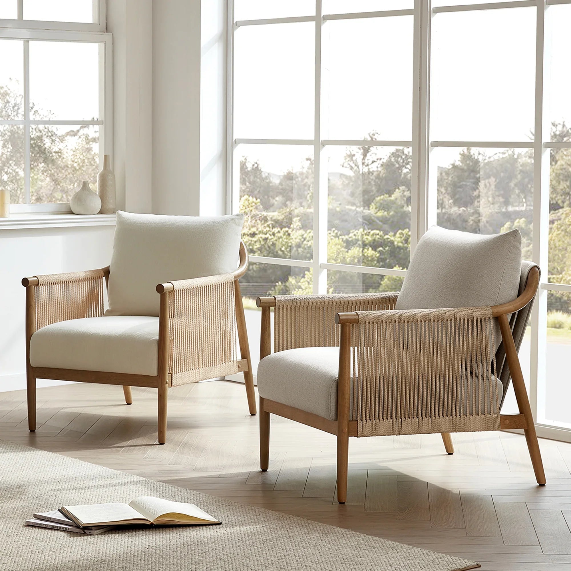 2026 New CHITA Modern Accent Chair, Braid Armchair Living Room Chair, Cream - Image 13