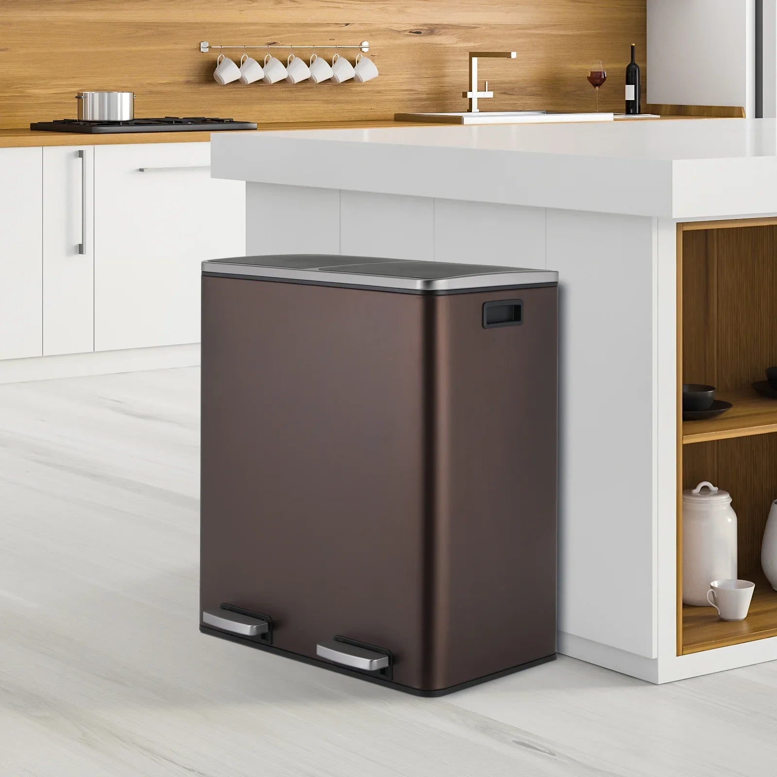 2026 New LAZY BUDDY Dual Garbage Can, Stainless Steel 16 Gallon Step Kitchen Trash Can with Soft-Close Lid, Double Compartment Garbage Recycling Bin - Image 42