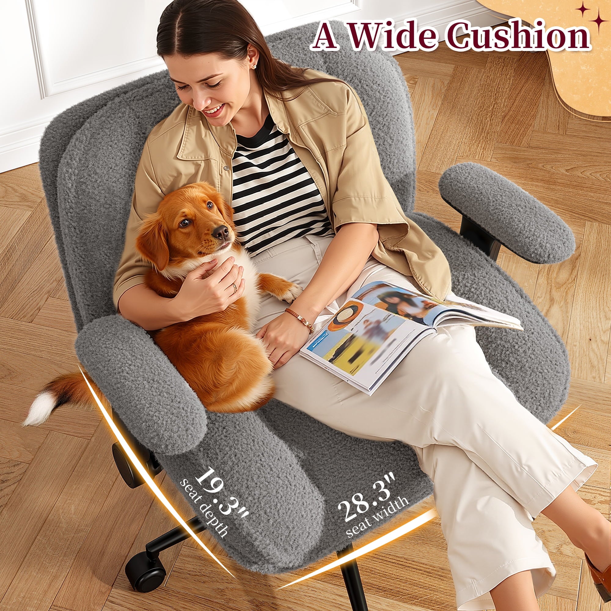 2026 New Romorgniz Criss Cross Chair with Adjustable Arms & Lumbar Support Office Chair with Reclining Back, Thick Cushion & Wheels for Office, Gaming, Reading, Vanity, Off-White - Image 14