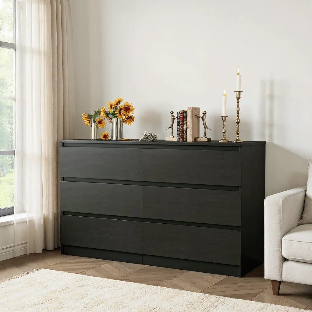 2026 New Kadyn Modern 6 Drawer Dresser Wood Cabinet,Dresser for Bedroom, Kitchen Storage Cabinet with Drawers, Chest of Drawers(Black) - Image 17