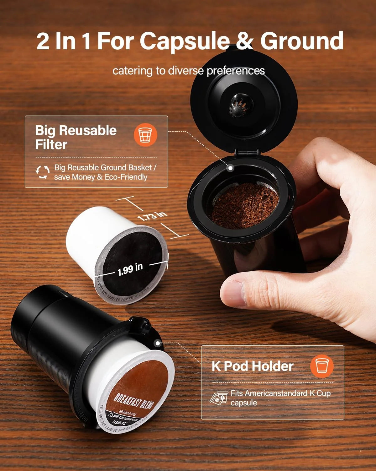 2026 New Single Serve Coffee Maker, Hot and Iced Coffee Machine for K-Cup Pods & Ground Coffee, 6 to 14 oz Brew Sizes, 50 oz Removable Water Tank, Bold Brew Setting, Stainless Steel, Black - Image 11