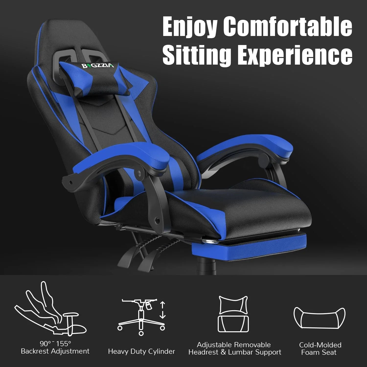 2026 New Bigzzia Gaming Chair Office Chair, Ergonomic Game Chair with Height Adjustable Headrest and Lumbar Support for Adults Teens, Black & White - Image 31