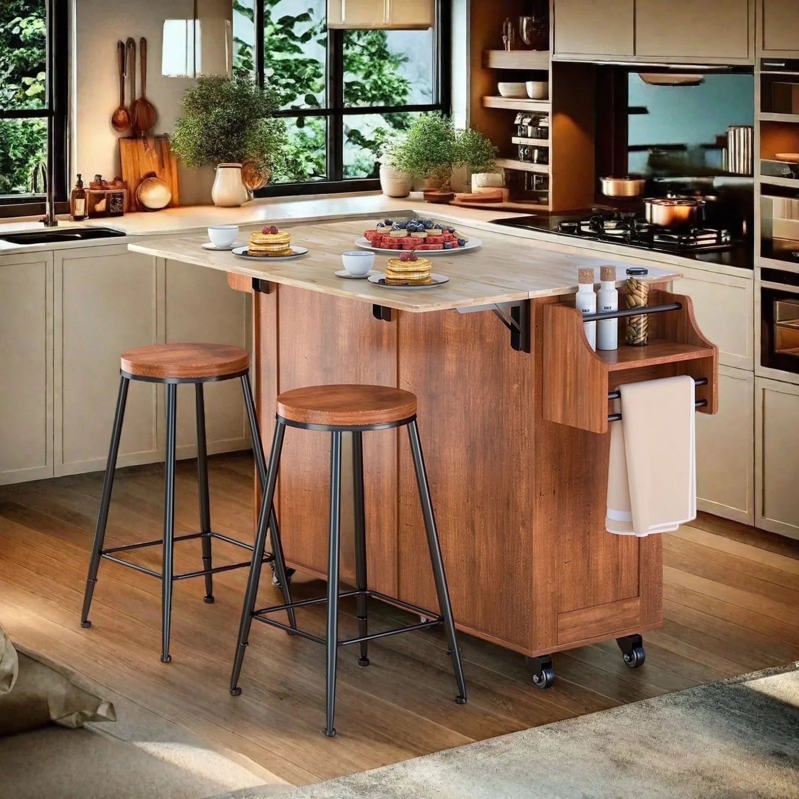 2026 New Lofka 52-Inch Kitchen Island with Storage on Wheels with Wood Drop Leaf, Ideal for Small Kitchens - Image 14