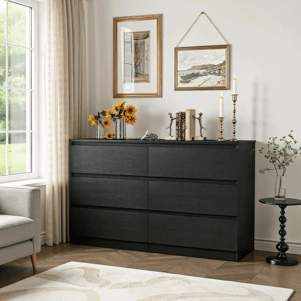 2026 New Kadyn Modern 6 Drawer Dresser Wood Cabinet,Dresser for Bedroom, Kitchen Storage Cabinet with Drawers, Chest of Drawers(Black) - Image 19