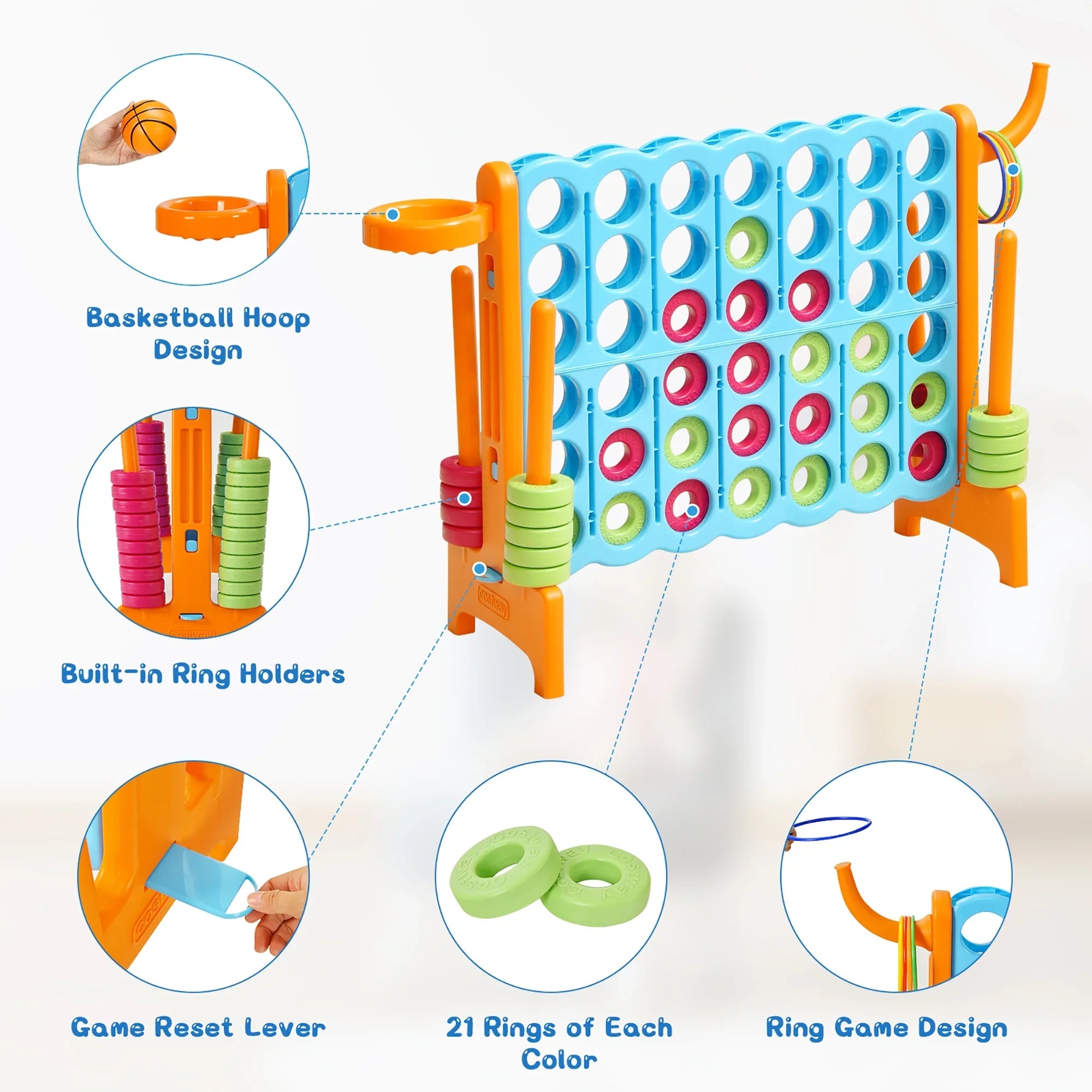 2026 New Costway Giant 4 in A Row Jumbo 4-to-Score Game Set W/Storage Carrying Bag for Kids Adult - Image 27