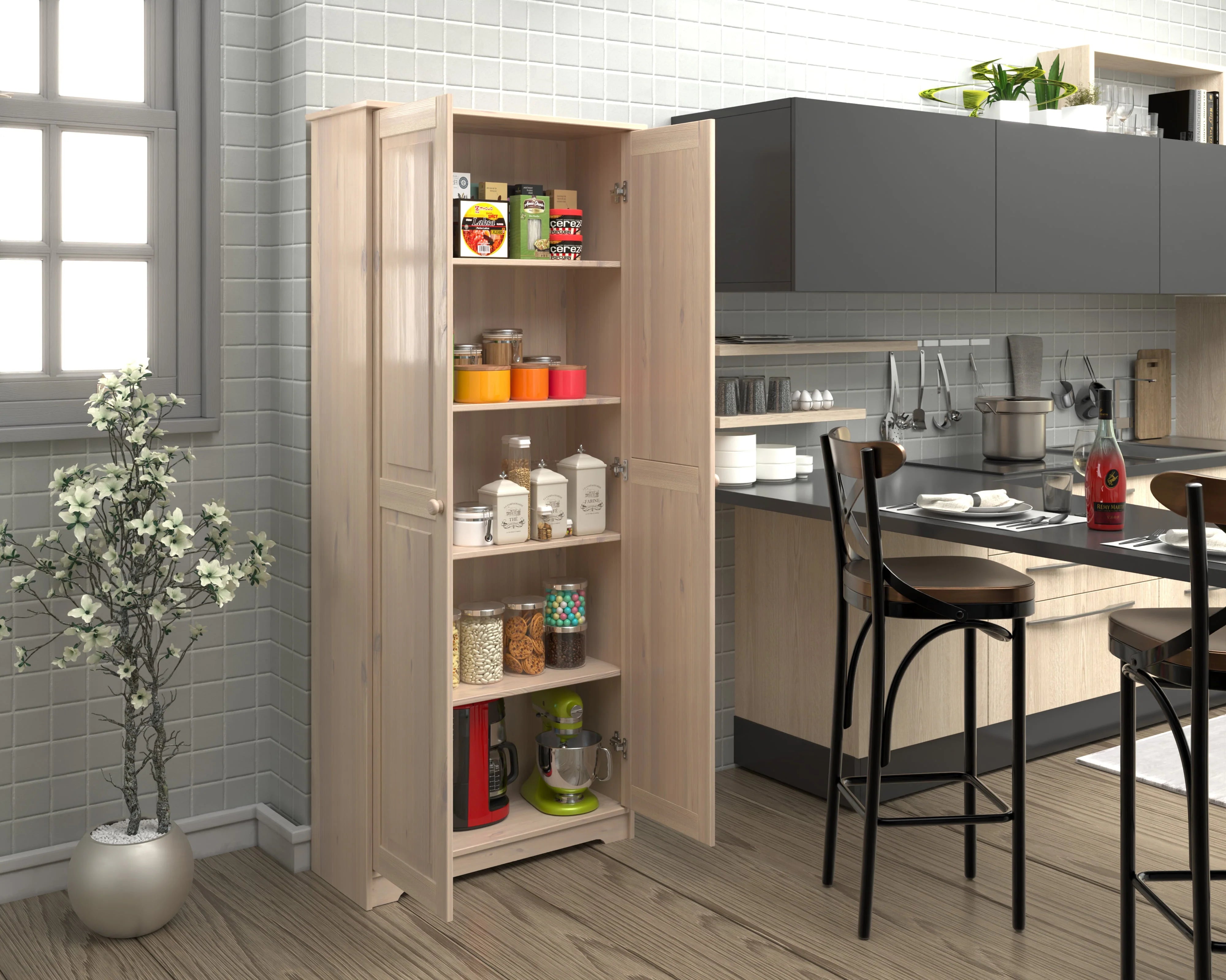 2026 New Solid Wood Pantry Storage Cabinet, Freestanding Kitchen Cupboard, Closet with Shelves - Image 8