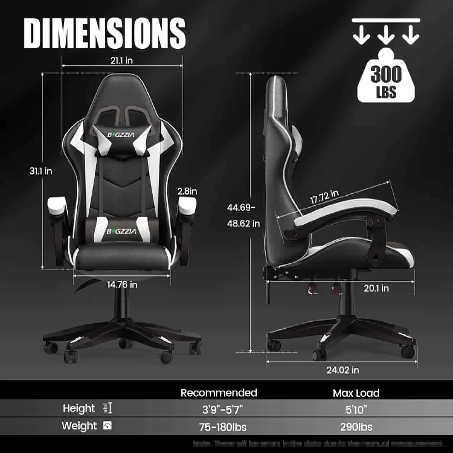2026 New Bigzzia Gaming Chair Office Chair, Ergonomic Game Chair with Height Adjustable Headrest and Lumbar Support for Adults Teens, Black & White - Image 14