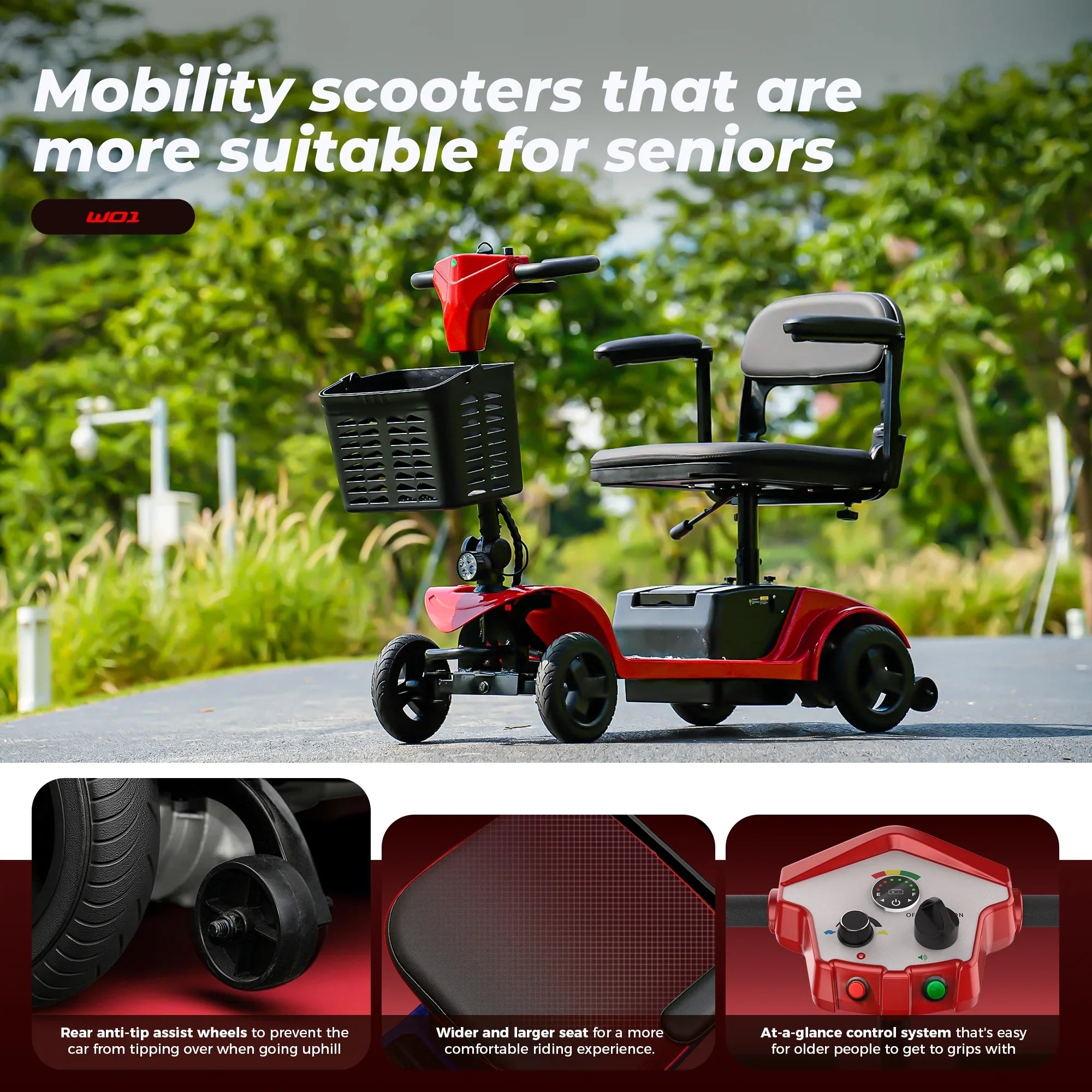 2026 New iScooter 4 Wheel Mobility Scooter for Seniors, Wider Seats & Foldale Electric Wheelchair Device for Travel, Upgraded for Superior Performance, Red - Image 5