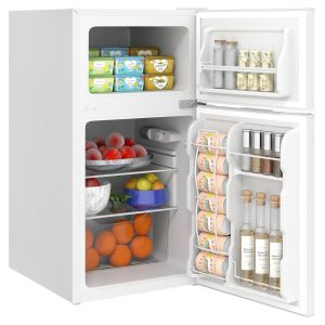 2026 New 3.2 Cu.Ft Mini Fridge with Freezer - Double Door Refrigerator Adjustable Thermostat, Reversible Door - White - Dorm, Apartment, Bedroom