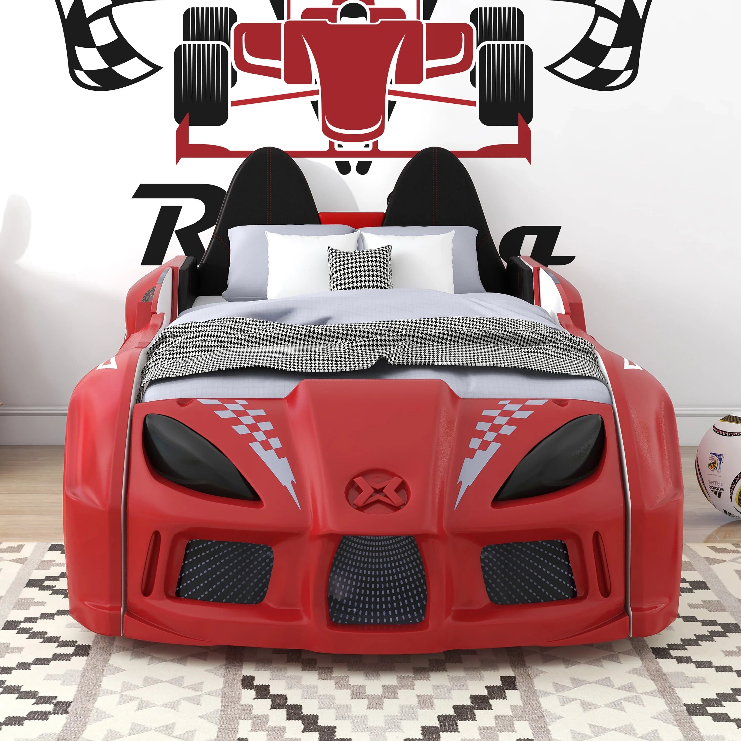 2026 New Furniture of America Dash Kids Plastic Twin Race Car Bed with LED and Sound, White - Image 18