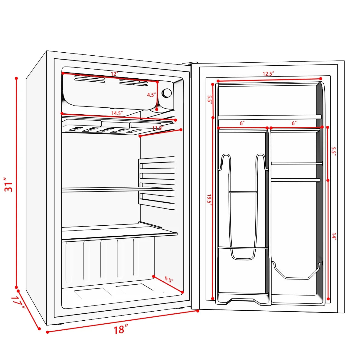 2026 New Costway 3.2 Cu.Ft. Compact Refrigerator Mini Dorm Small Fridge Freezer Reversible Door - Image 7