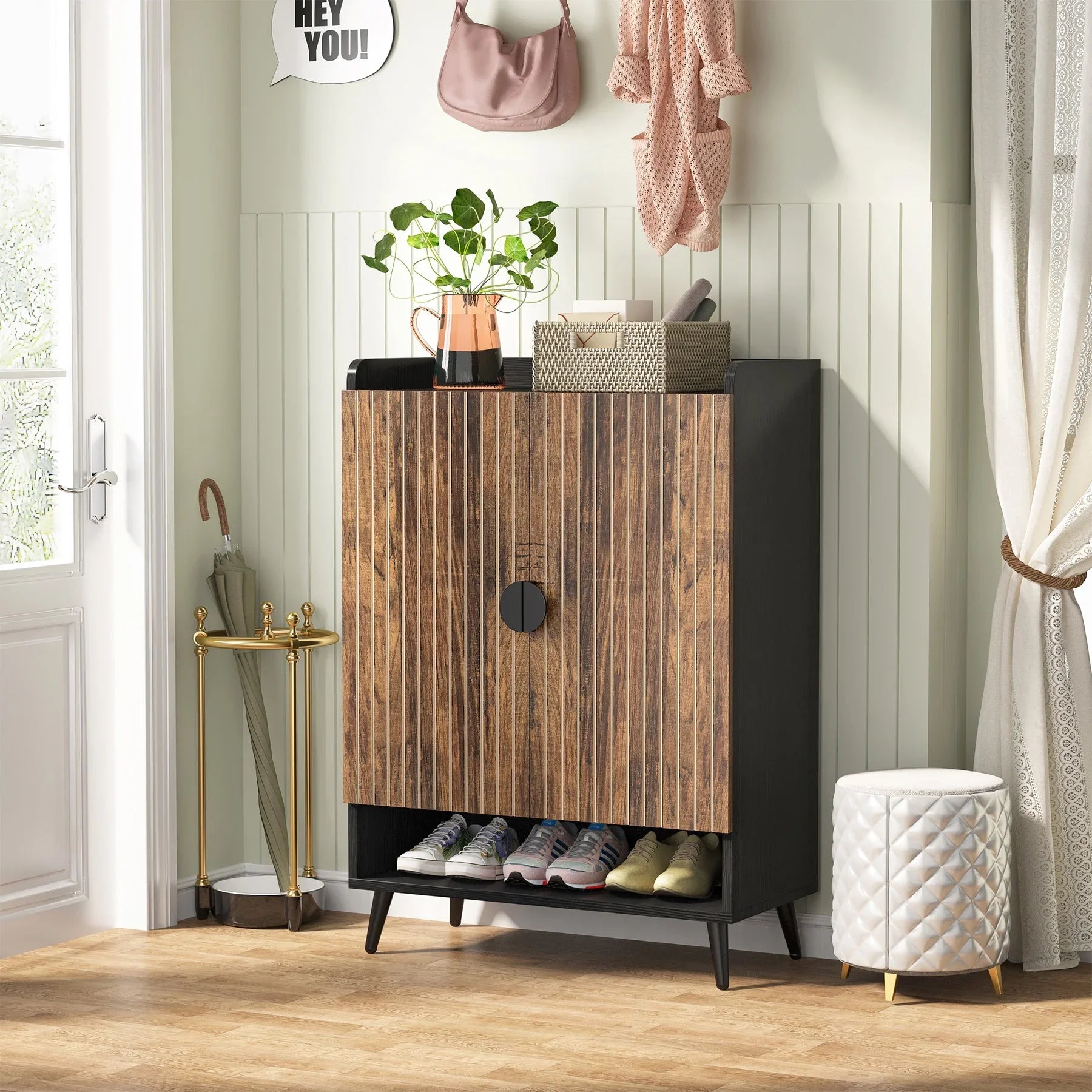 2026 New Tribesigns Shoe Cabinet with Doors, 7-Tier Shoe Storage Cabinet with Adjustable Shelves, Wood Grain Shoes Rack Shoe Organizer - Image 7