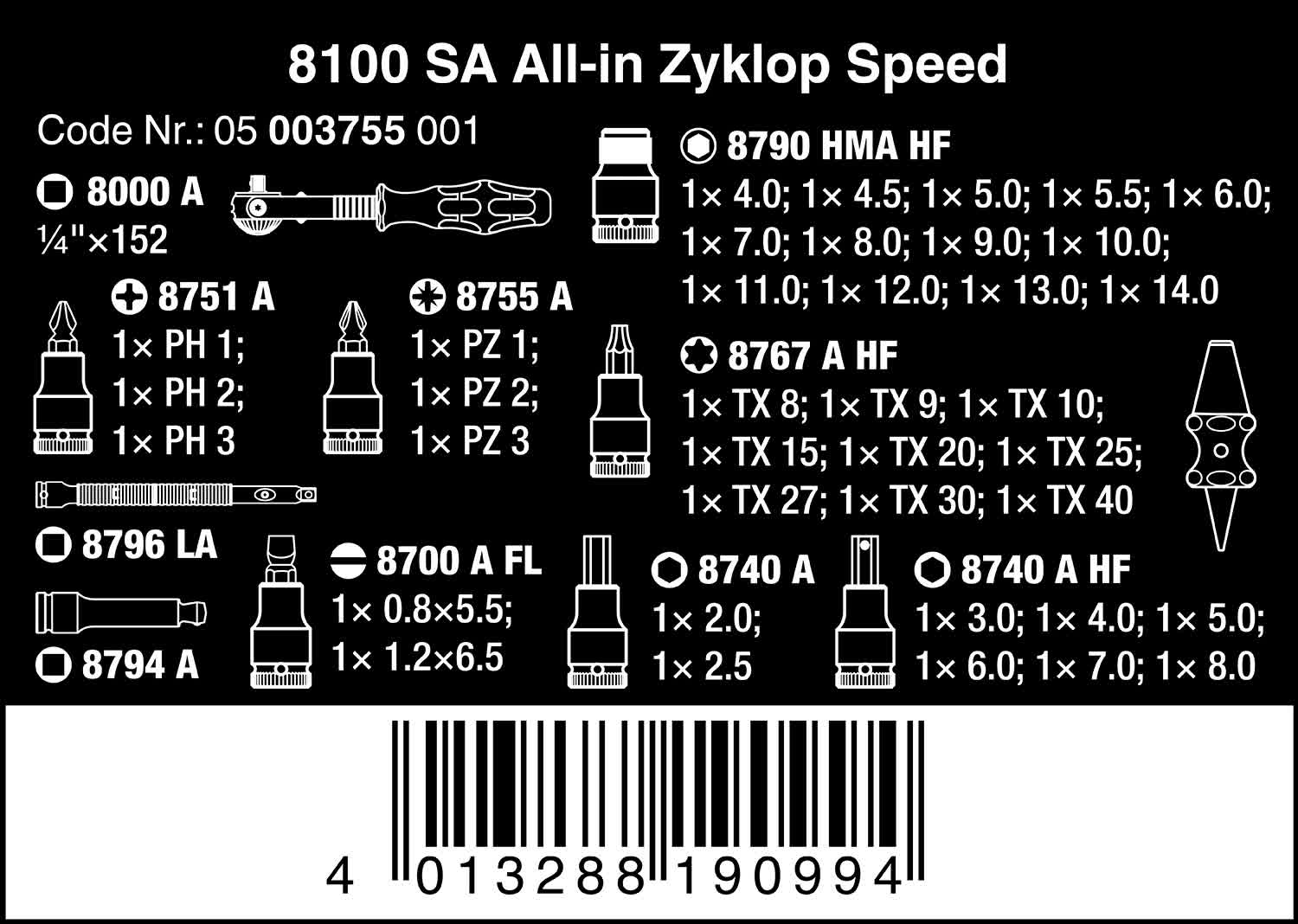 2026 New Wera 003755 8100 SA All-in Zyklop Speed Ratchet Set, 1/4" Drive with Holding Function - Metric - Image 6