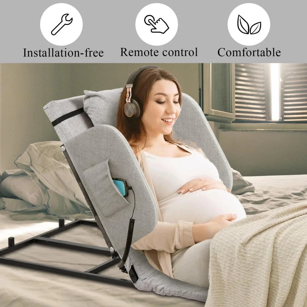 2026 New Electric Lifting Backrest for Bed, Folding Adjustable Multi-Function Neck Head and Lumbar Back Support for Elder, Electric Lifting Backrest Pillow with Electric Pump System (Gray with Armrest) - Image 4