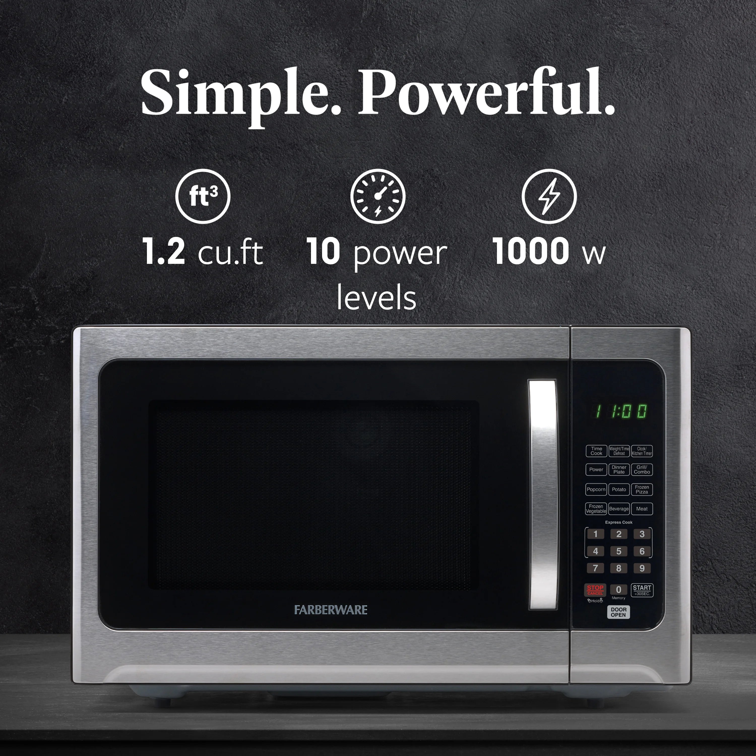2026 New Farberware Professional 1.2 Cu. Ft. 1000-Watt Microwave Oven with Sensor Cooking, Stainless Steel/Black Body Wrap - Image 15