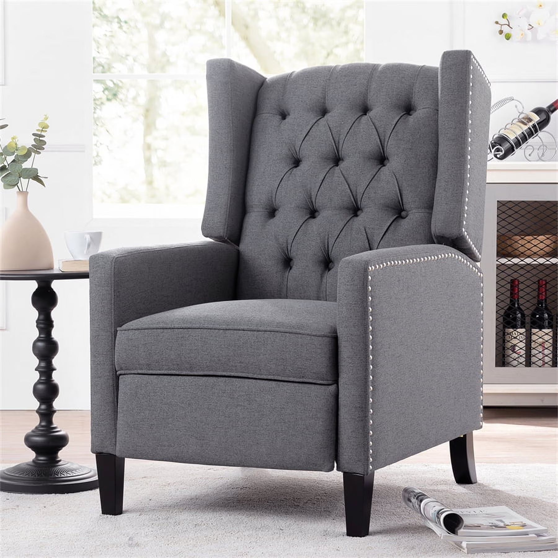 2026 New Triple Tree Modern Fabric Foam Wood Solid Print Nailhead Trim Accent Chair, Beige - Image 3