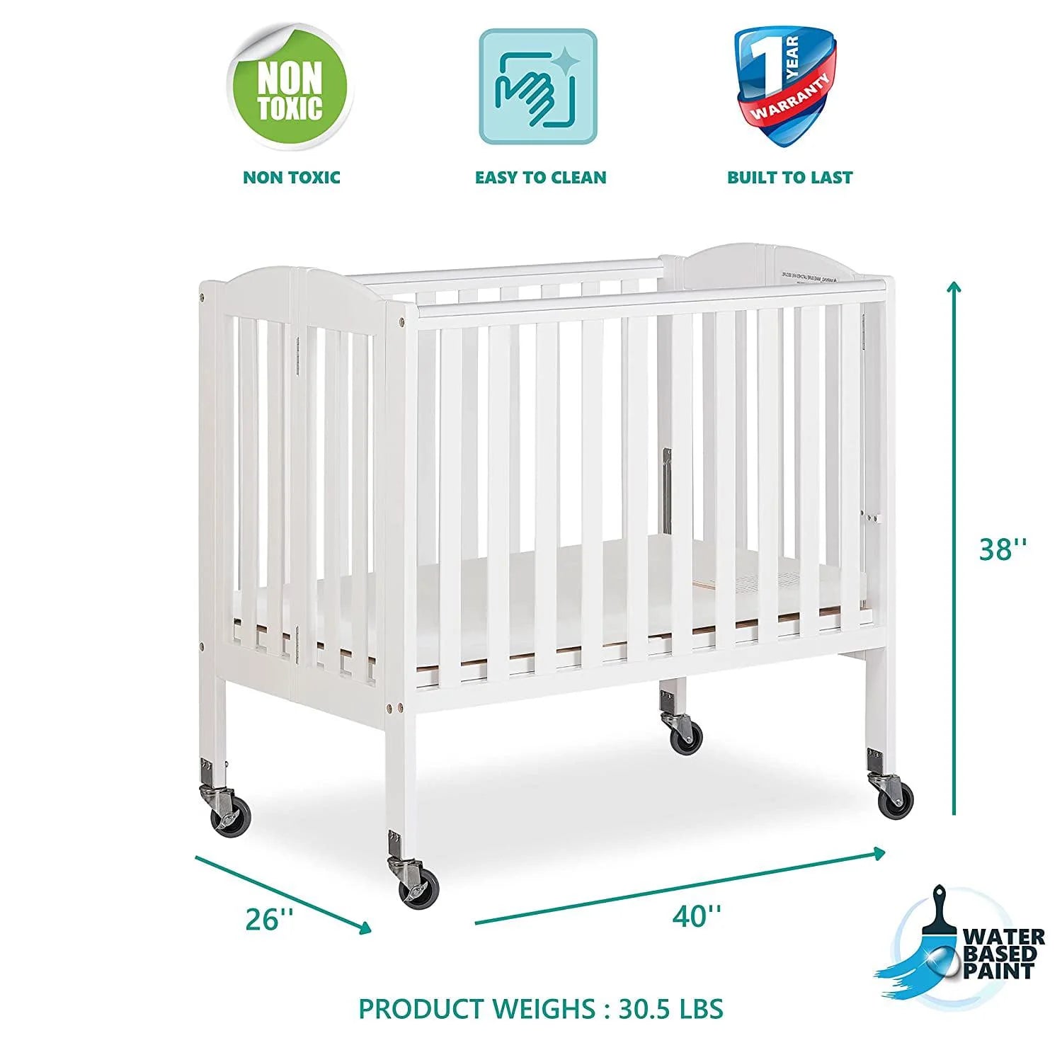 2026 New Dream On Me 2-in-1 Folding Portable Mini Crib in White. Mattress Pad Included. Easy to Fold and Store Baby Crib. Two Adjustable Mattress Height positions Convertible Crib - Image 4