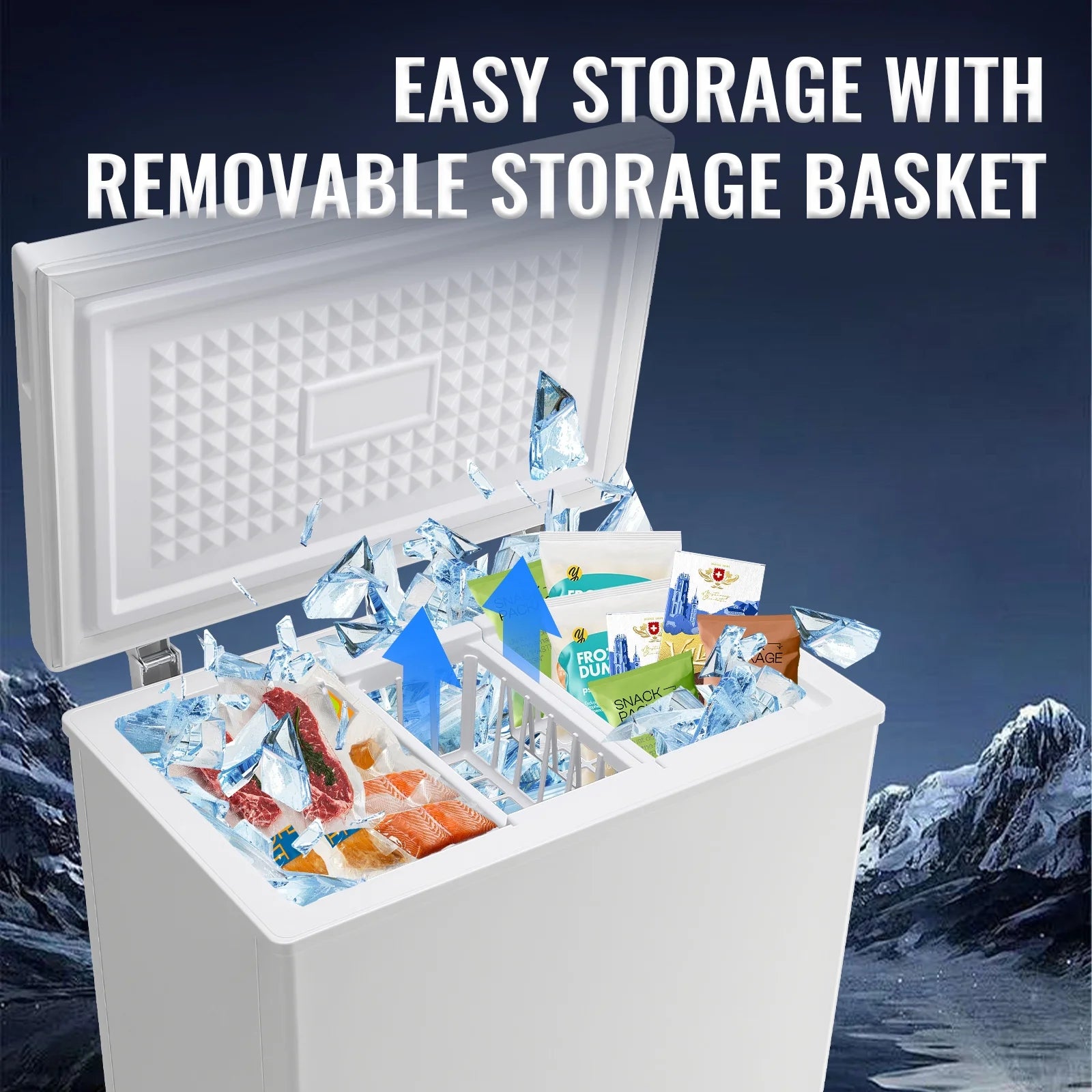 2026 New JIEJIA Compact Freezer 3.5 cu ft Environmental Chest Freezer, Mini Freezer with 7 Gear Adjustable Temperature, Removable Storage Basket, Energy Saving, White - Image 8