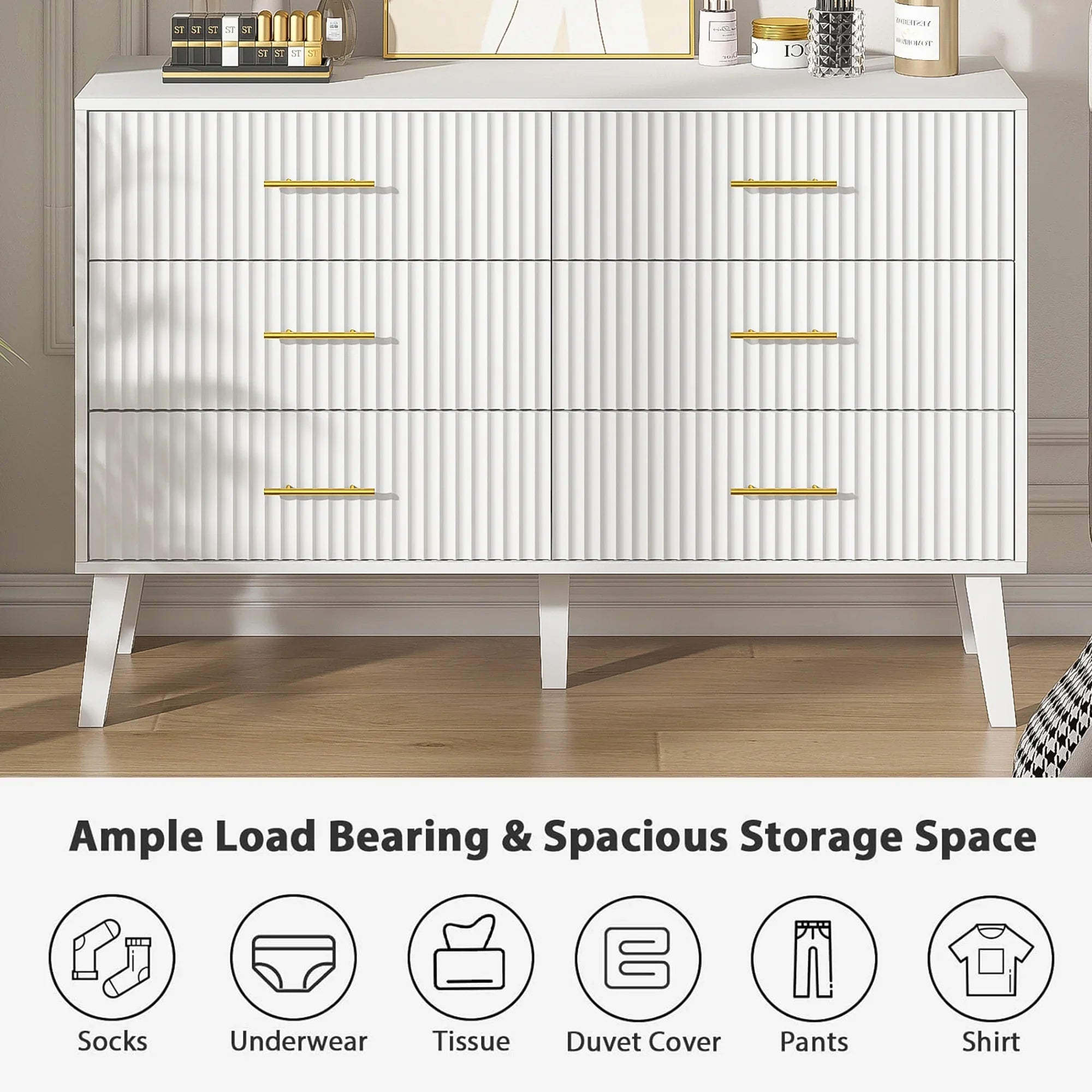2026 New Fluted 6 Drawers Dresser, Wide Modern Chest of Drawers, 6 Drawer Double Dresser - Image 23