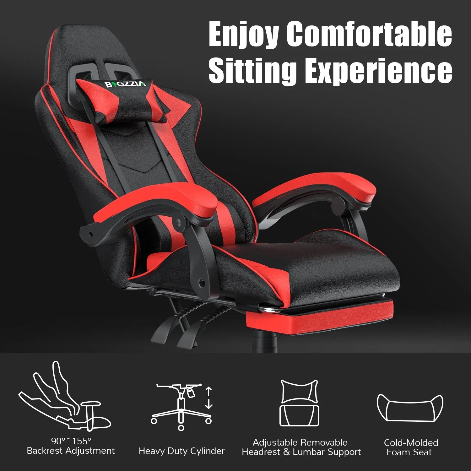 2026 New Bigzzia Gaming Chair Office Chair, Ergonomic Game Chair with Height Adjustable Headrest and Lumbar Support for Adults Teens, Black & White - Image 64