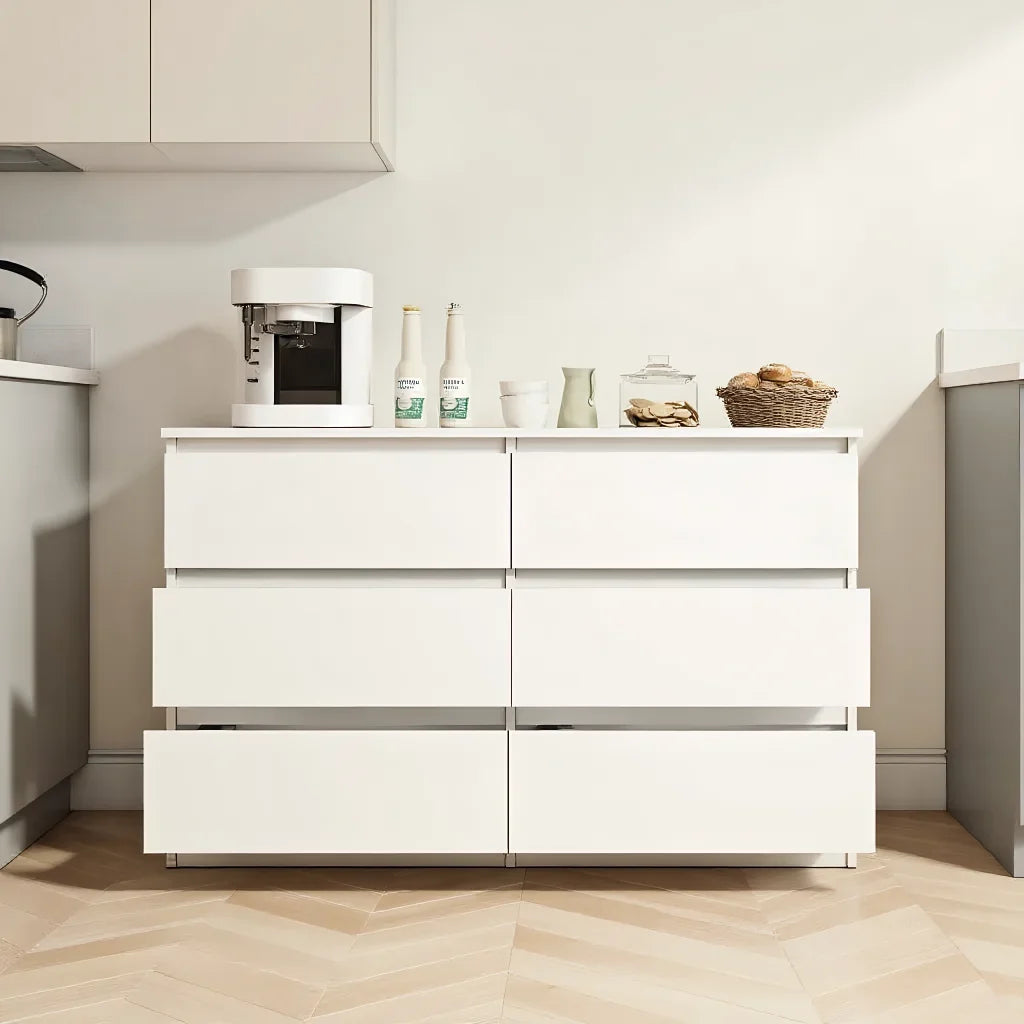 2026 New Kadyn Modern 6 Drawer Dresser Wood Cabinet,Dresser for Bedroom, Kitchen Storage Cabinet with Drawers, Chest of Drawers(Black) - Image 97