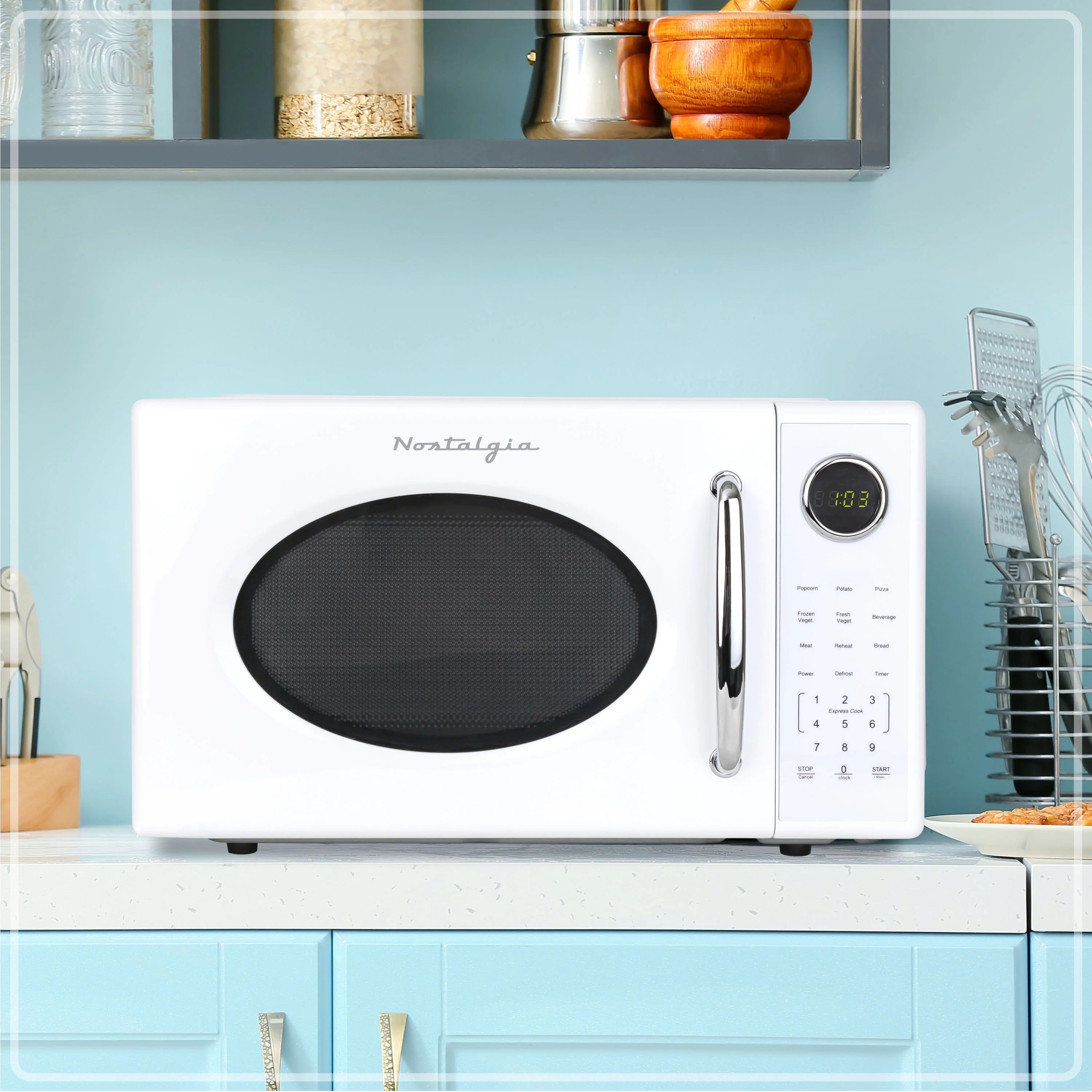 2026 New Nostalgia Retro Microwave Oven - 1.1 Cu Ft & 1000-Watt Countertop Size with Glass Turntable, Child Safety Lock, 8 Auto-Cook Programs & Digital Clock - Black - Image 24