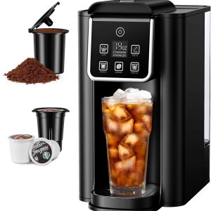 2026 New Single Serve Coffee Maker, Hot and Iced Coffee Machine for K-Cup Pods & Ground Coffee, 6 to 14 oz Brew Sizes, 50 oz Removable Water Tank, Bold Brew Setting, Stainless Steel, Black