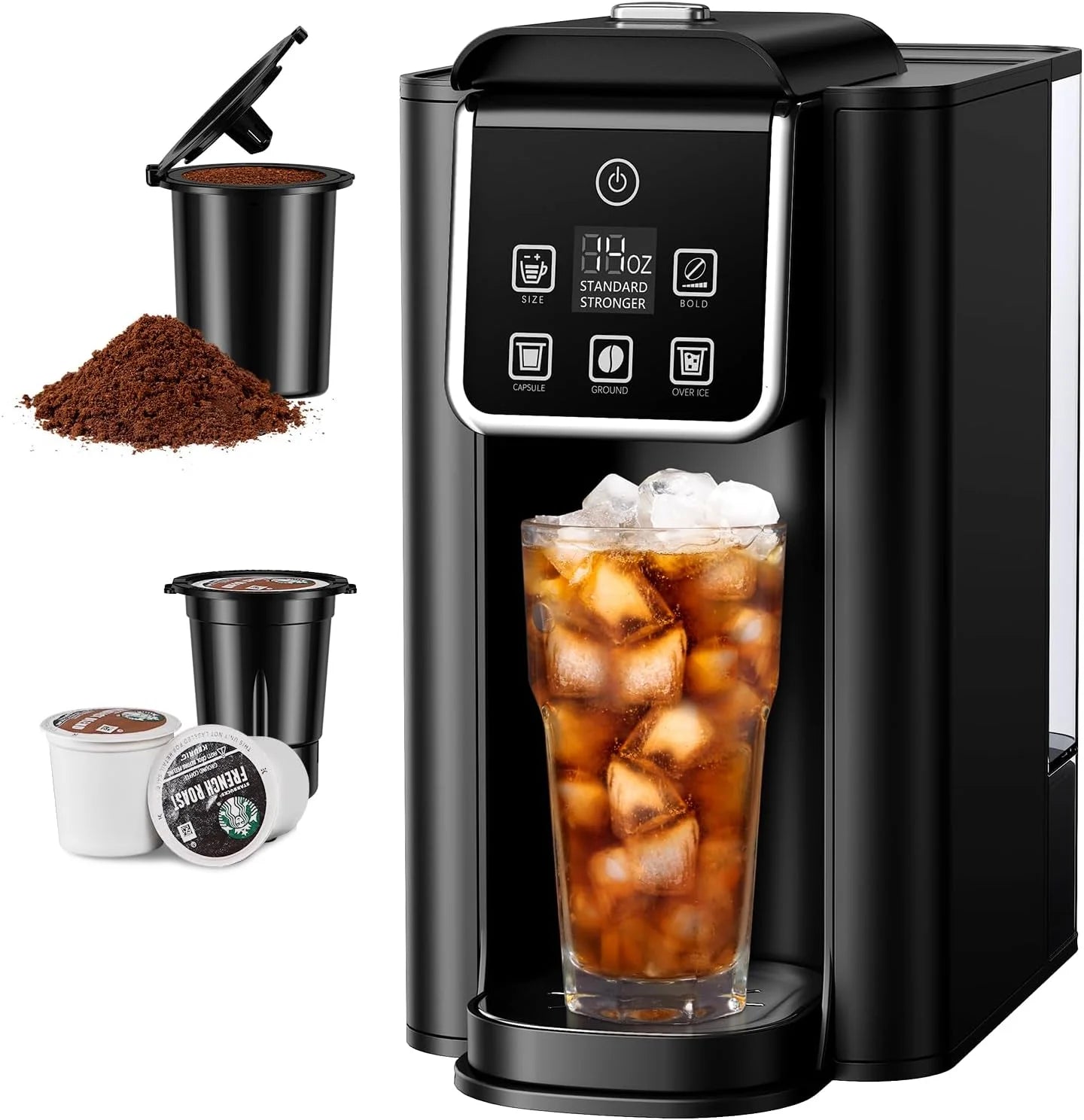 2026 New Single Serve Coffee Maker, Hot and Iced Coffee Machine for K-Cup Pods & Ground Coffee, 6 to 14 oz Brew Sizes, 50 oz Removable Water Tank, Bold Brew Setting, Stainless Steel, Black