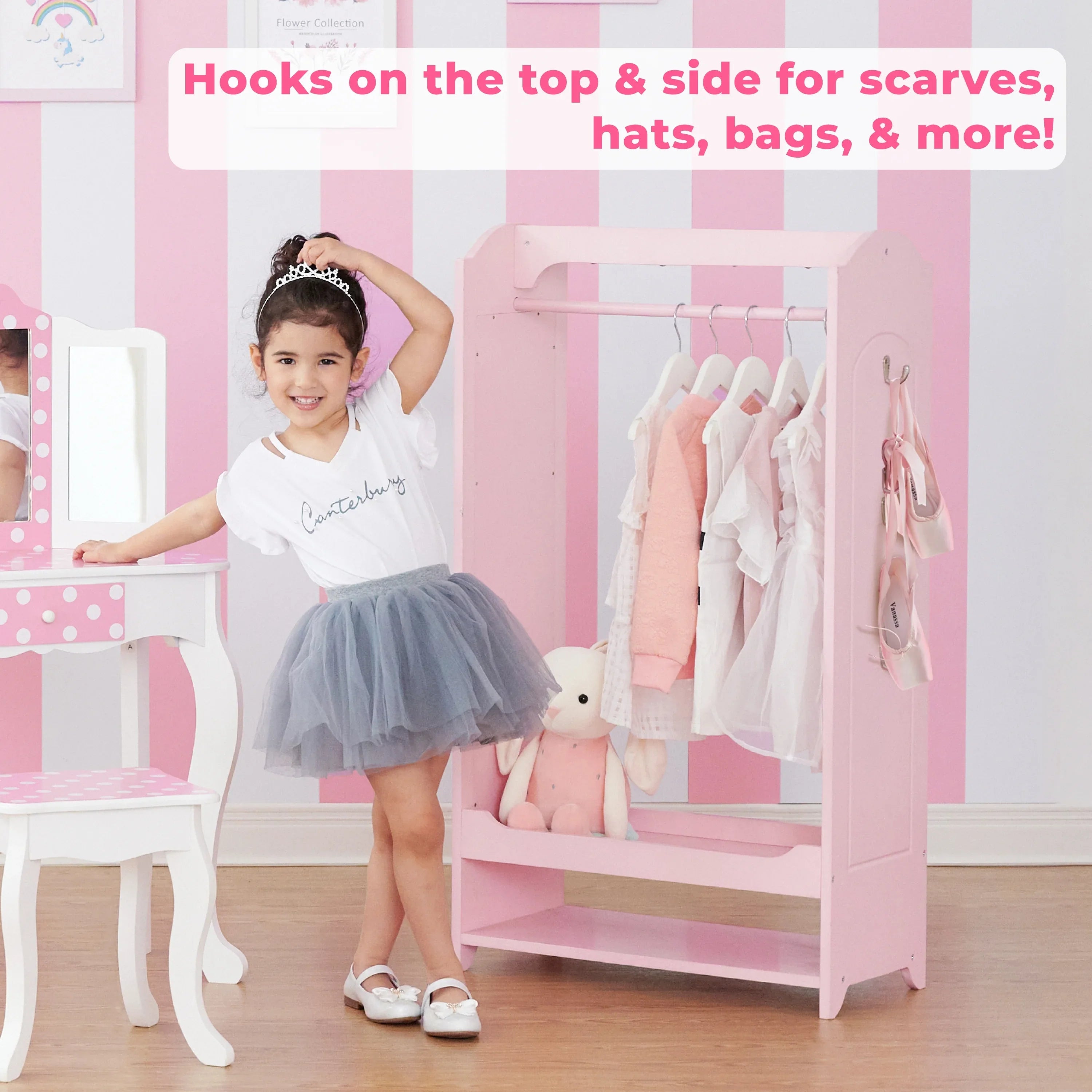2026 New Fantasy Fields Little Princess Bella Wooden Open Armoire, Pink - Image 3