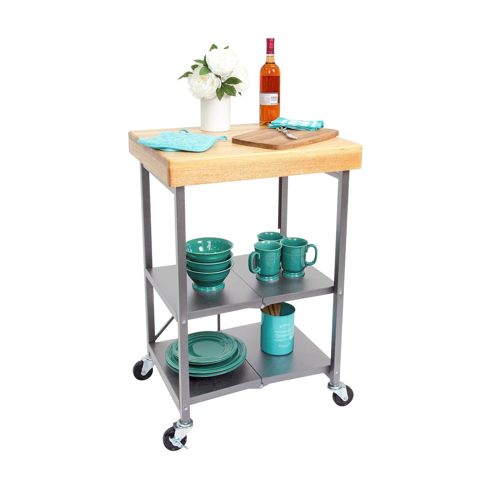 2026 New Origami Foldable Wheeled Portable Solid Wood Top Kitchen Island Bar Cart - Image 7