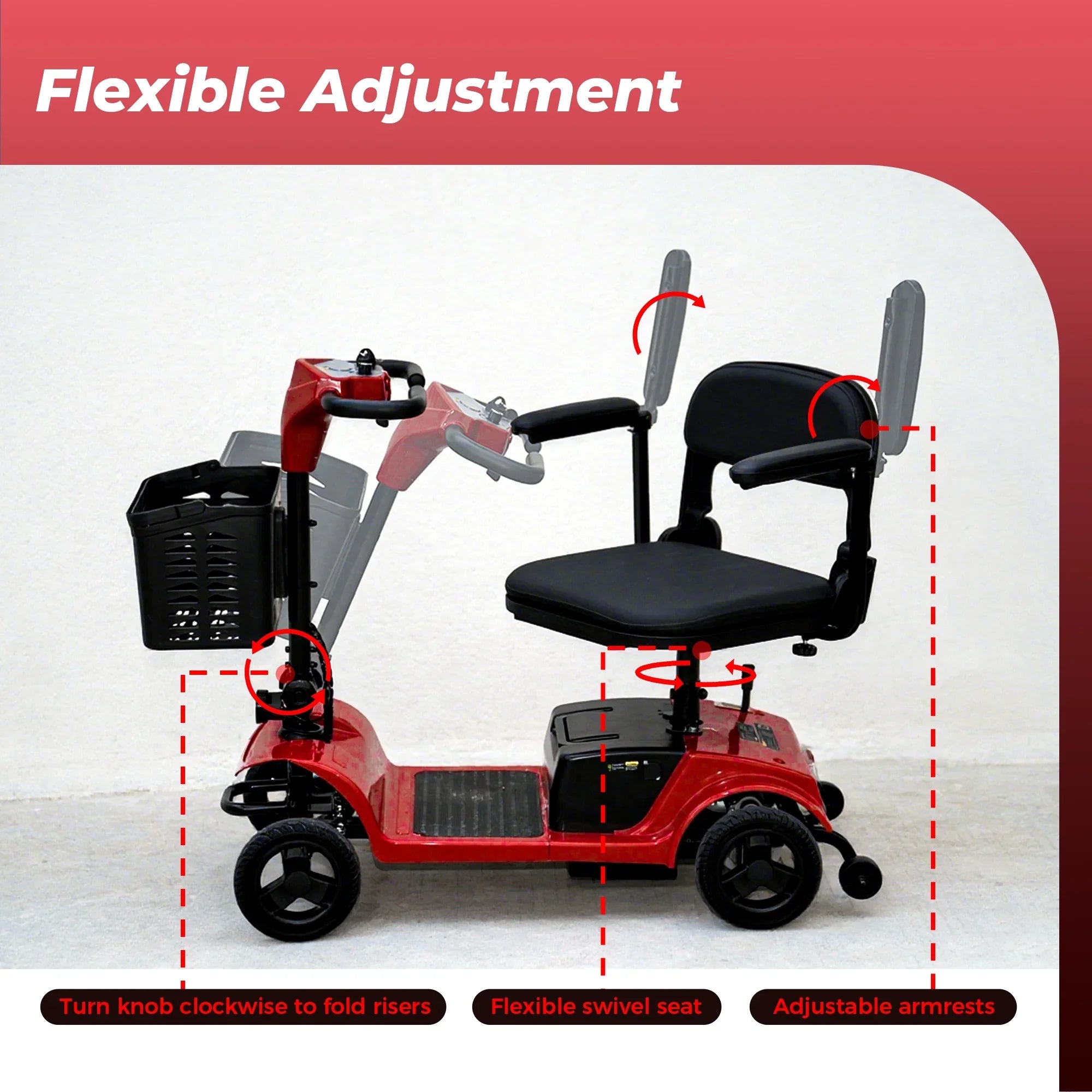 2026 New iScooter 4 Wheel Mobility Scooter for Seniors, Wider Seats & Foldale Electric Wheelchair Device for Travel, Upgraded for Superior Performance, Red - Image 9