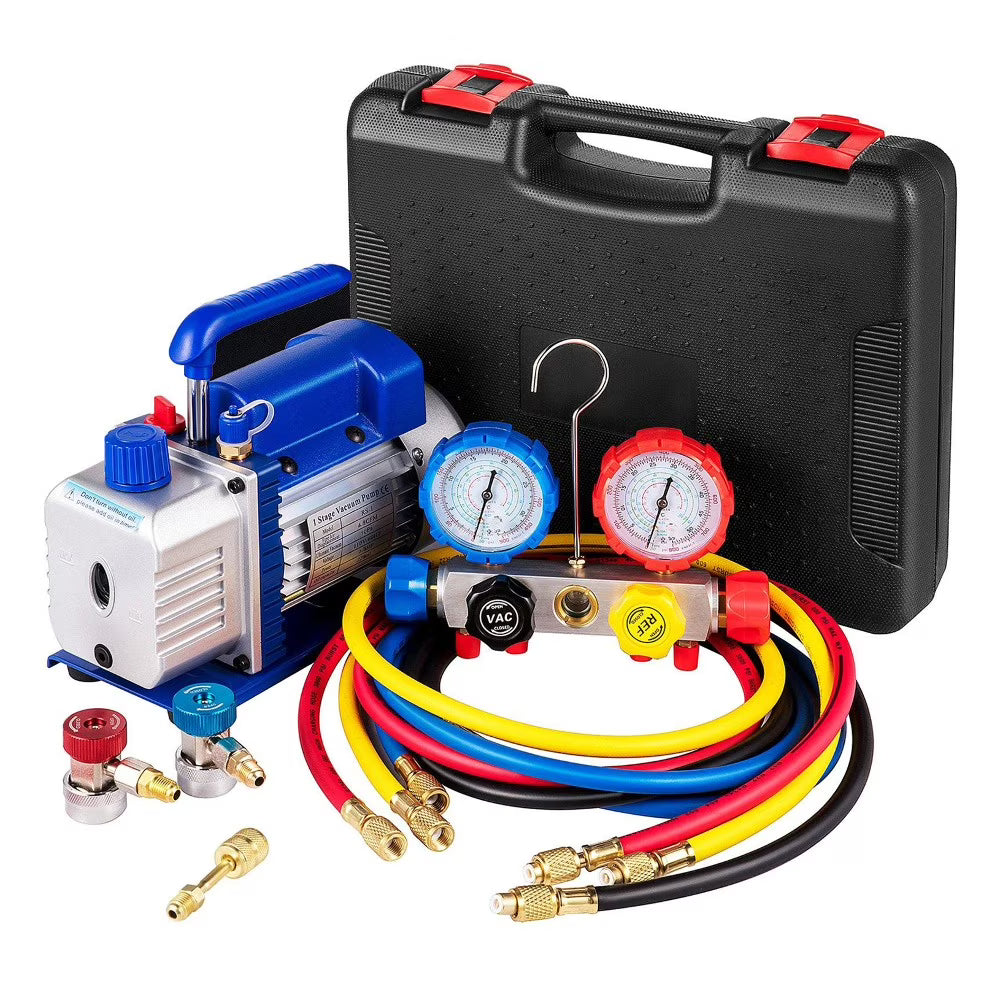 2026 New Choco Moon HVAC Refrigeration Kit, 4.8CFM 1/3 HP Single Stage Pump, R410A R134A R22 Gauge Set, 5PA Manifold for AC Systems, Air Conditioning Tools, Easy Installation