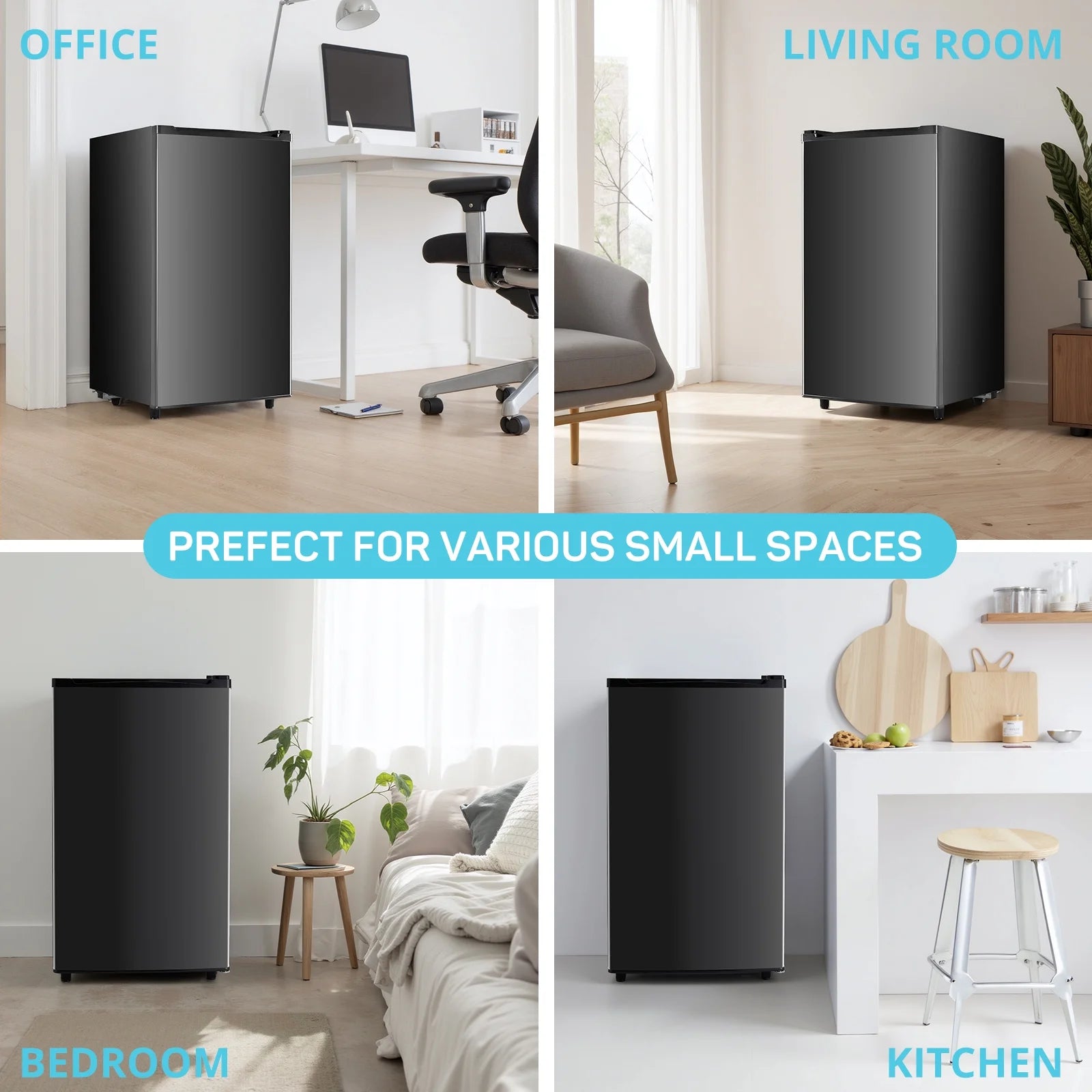 2026 New Upgraded Mini Fridge with Freezer, Compact Single Door, 3.2 Cu.Ft , Adjustable Thermostat, Low Noise, Perfect for Bedroom, Dorm, Office, 17.5" D x 17.7" W x 31.5" H, Black - Image 8