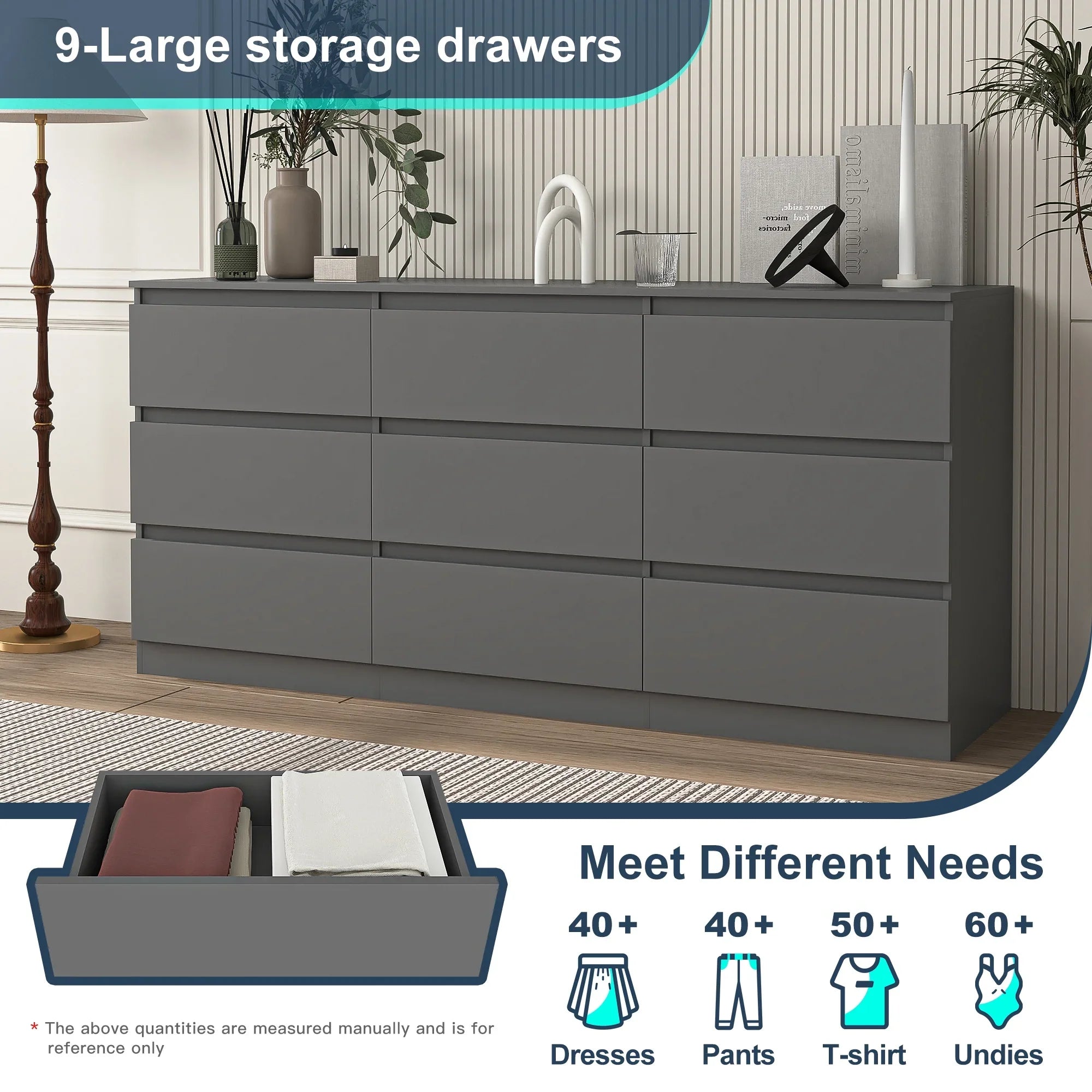 2026 New Kadyn Modern 6 Drawer Dresser Wood Cabinet,Dresser for Bedroom, Kitchen Storage Cabinet with Drawers, Chest of Drawers(Black) - Image 80